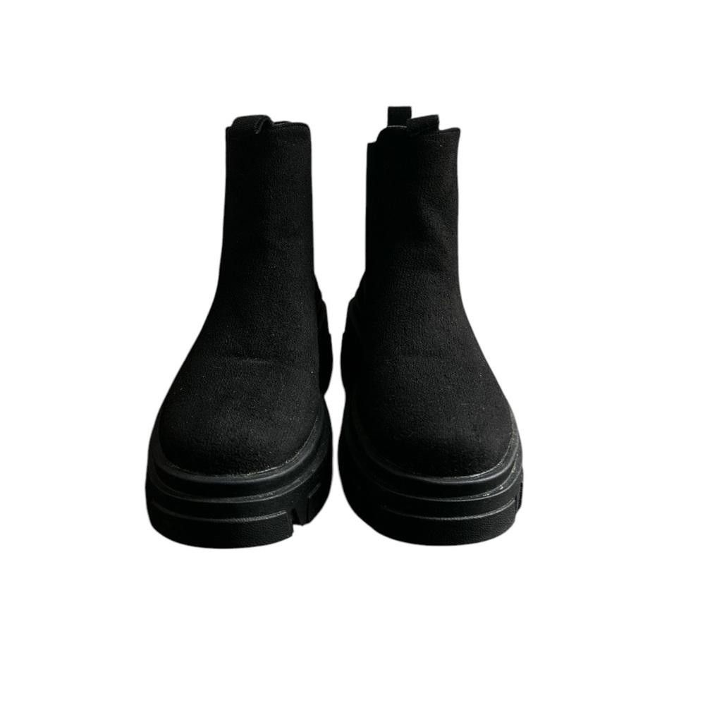Designer Black Suede Chelsea Platform Boots Size US 6 / IT 36 - 1 Thumbnail
