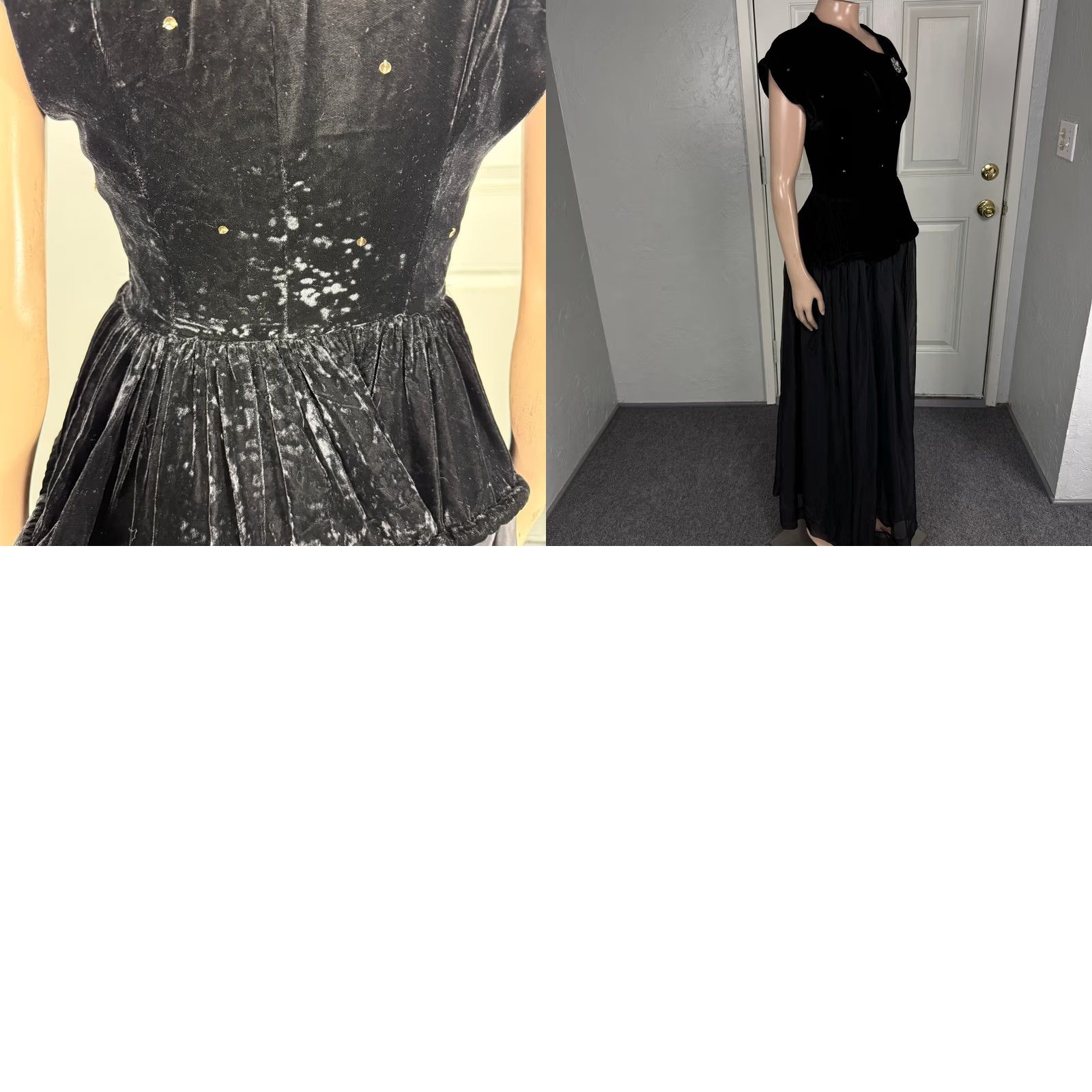 Velvet VINTAGE Dress Maxi Evening Velvet Black 1950s 2XS Women’s Bohemian Party Sequin Funeral X3-24 Size XXS / US 00 / IT 34 - 8 Thumbnail