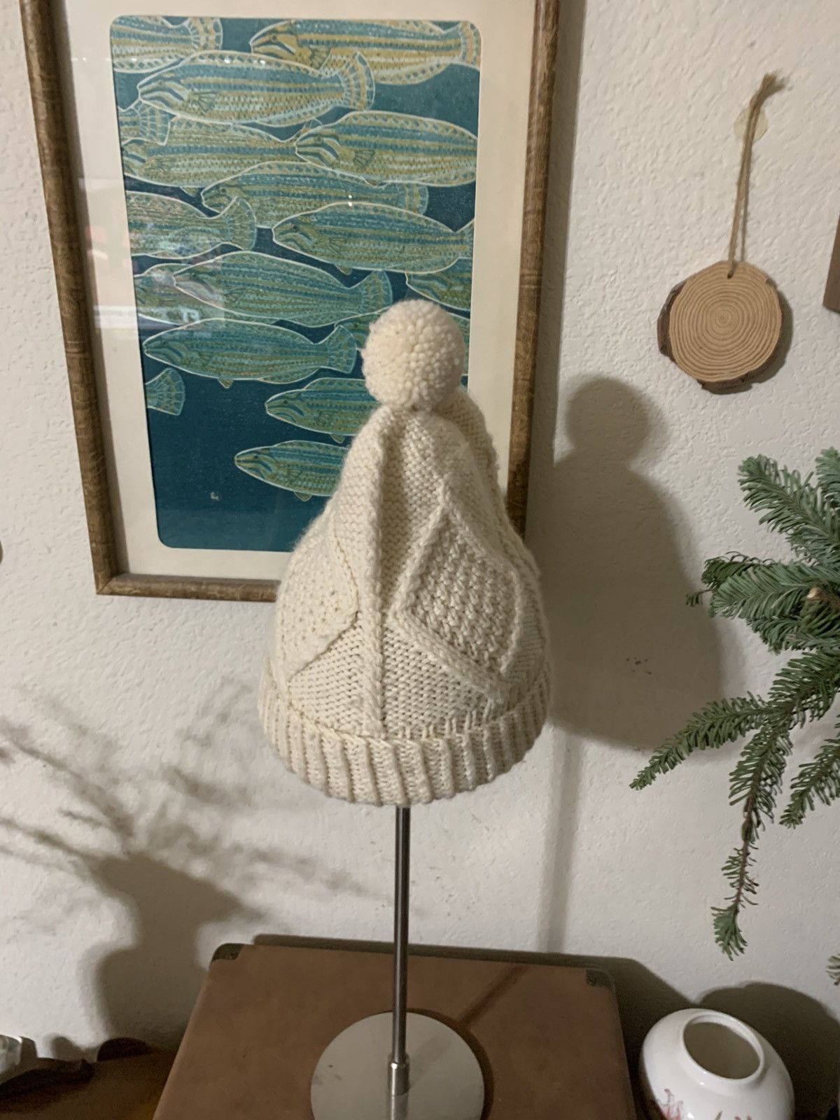 Aran Isles Knitwear × Carraig Donn × Vintage Wool Handknit in Ireland Beanie w/ Pom Pom Size ONE SIZE - 2 Thumbnail