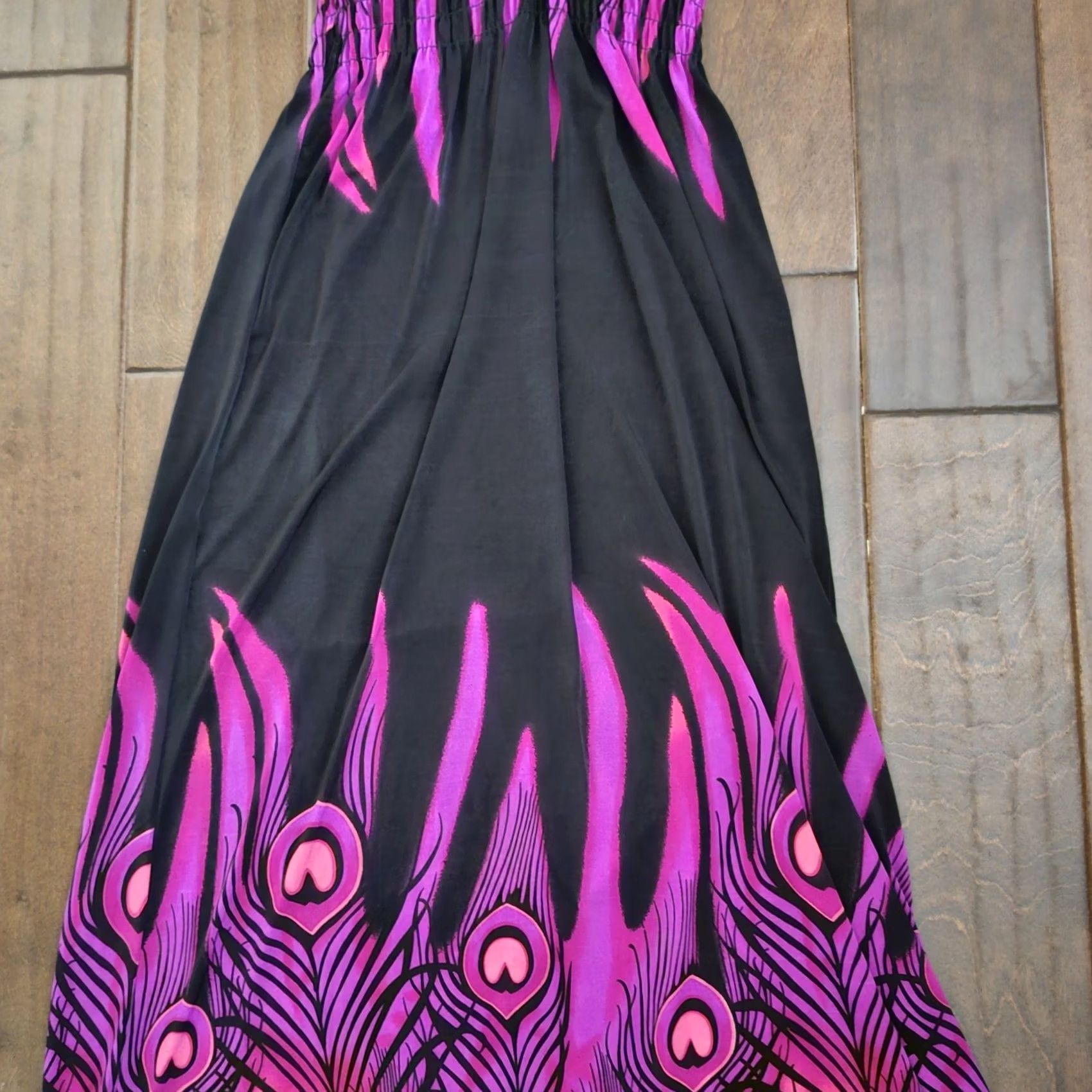 Vintage Ace Fashion Womens M Pink Black Peacock Print Halter Maxi Dress Size M / US 6-8 / IT 42-44 - 6 Thumbnail