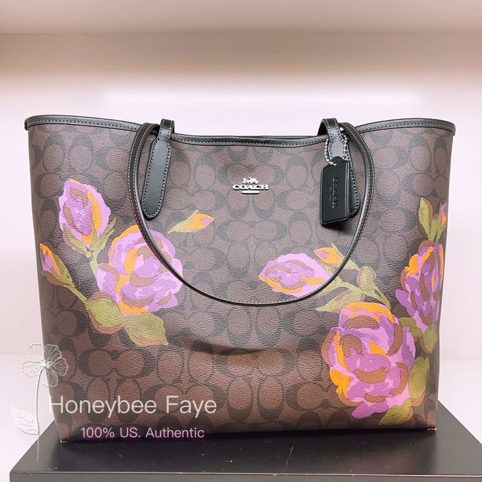 NWT Coach City Tote In Signature Canvas With Bee Print C8590