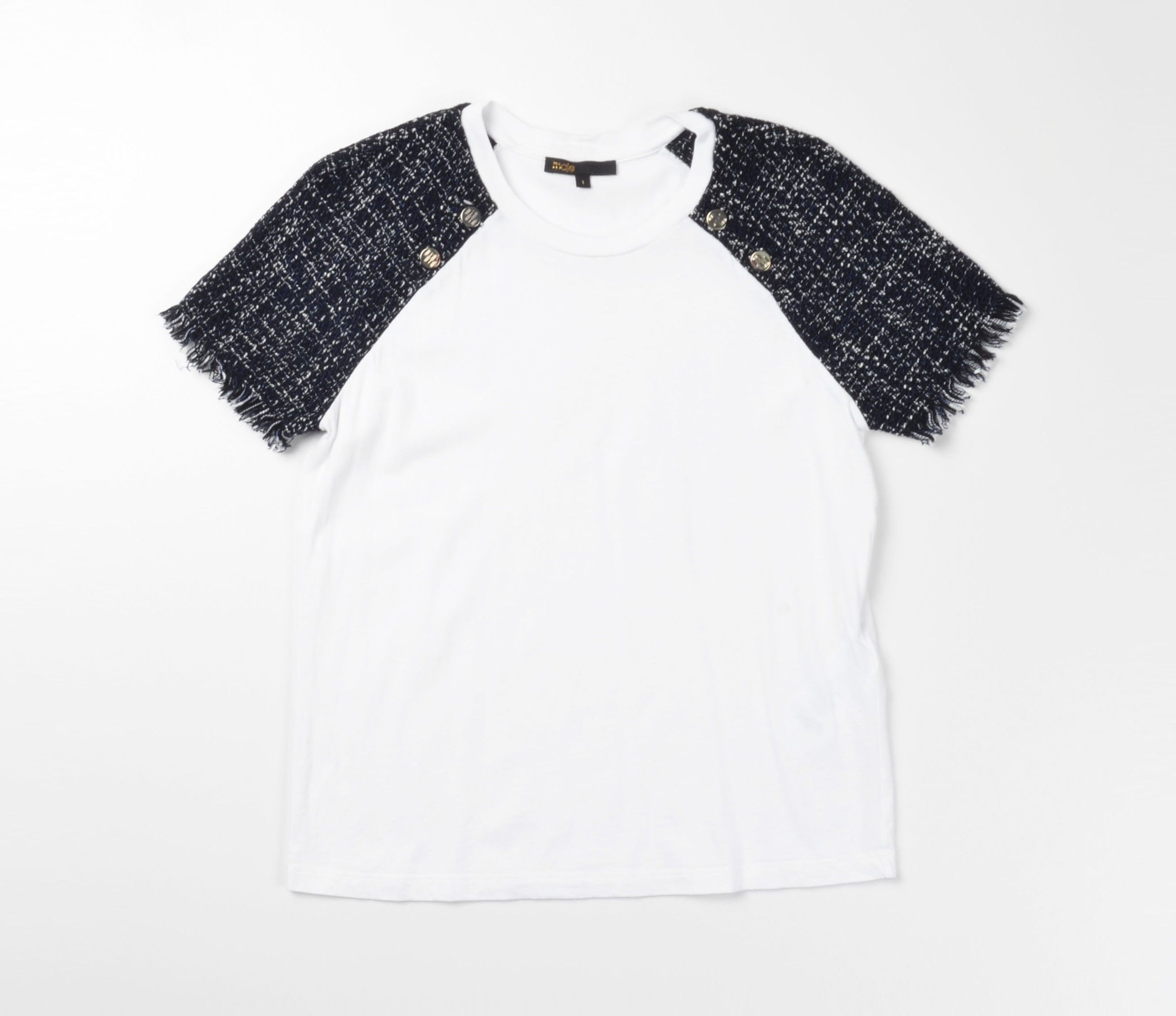 Maje Maje Paris Tweed Boucle Sleeves White T Shirt Size S / US 4 / IT 40 - 3 Thumbnail