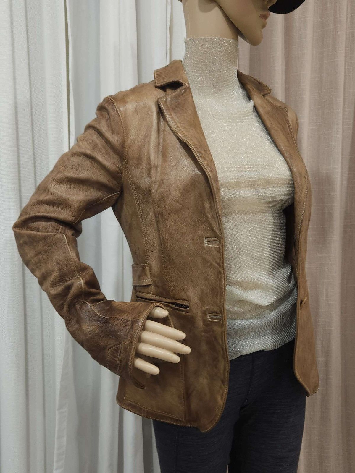 Vintage Super Soft Real Leather Distressed Patina Jacket By Blur Size M / US 6-8 / IT 42-44 - 3 Thumbnail