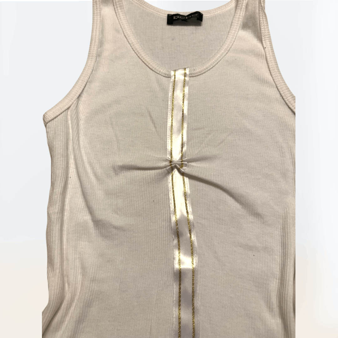 Bebe Women's Y2k BEBE white tank gold detail Size S Size S / US 4 / IT 40 - 3 Thumbnail