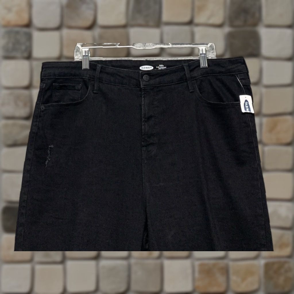 Old Navy VINTAGE Old Navy Womens Black Jeans Sz 18 Slim Straight Stretch High Rise Distressed NWT Size 40" / US 18 - 1 Thumbnail