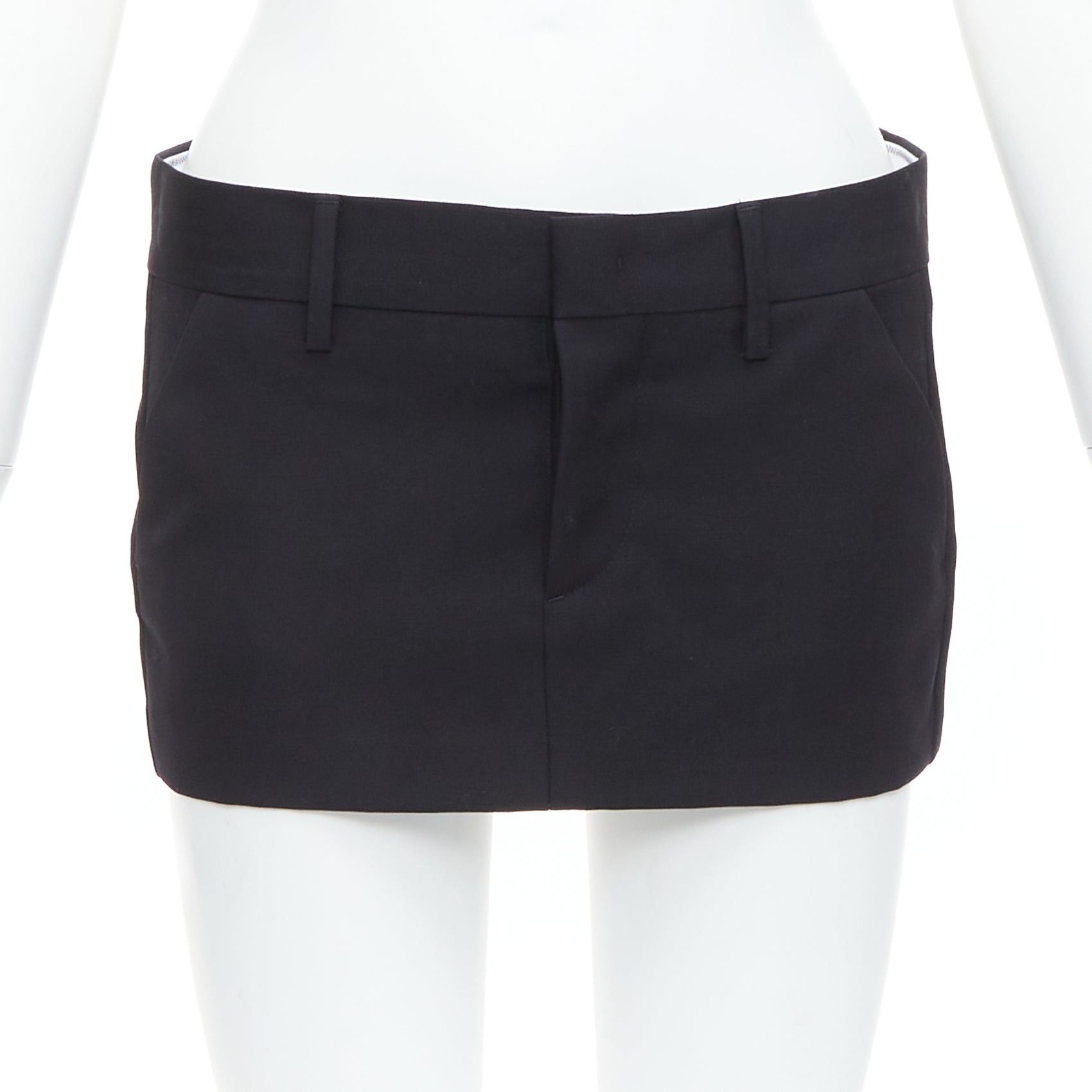 Dsquared2 DSQUARED2 black virgin wool logo super micro mini skirt IT36 XXS Size 25" / US 0 / IT 36 - 1 Thumbnail