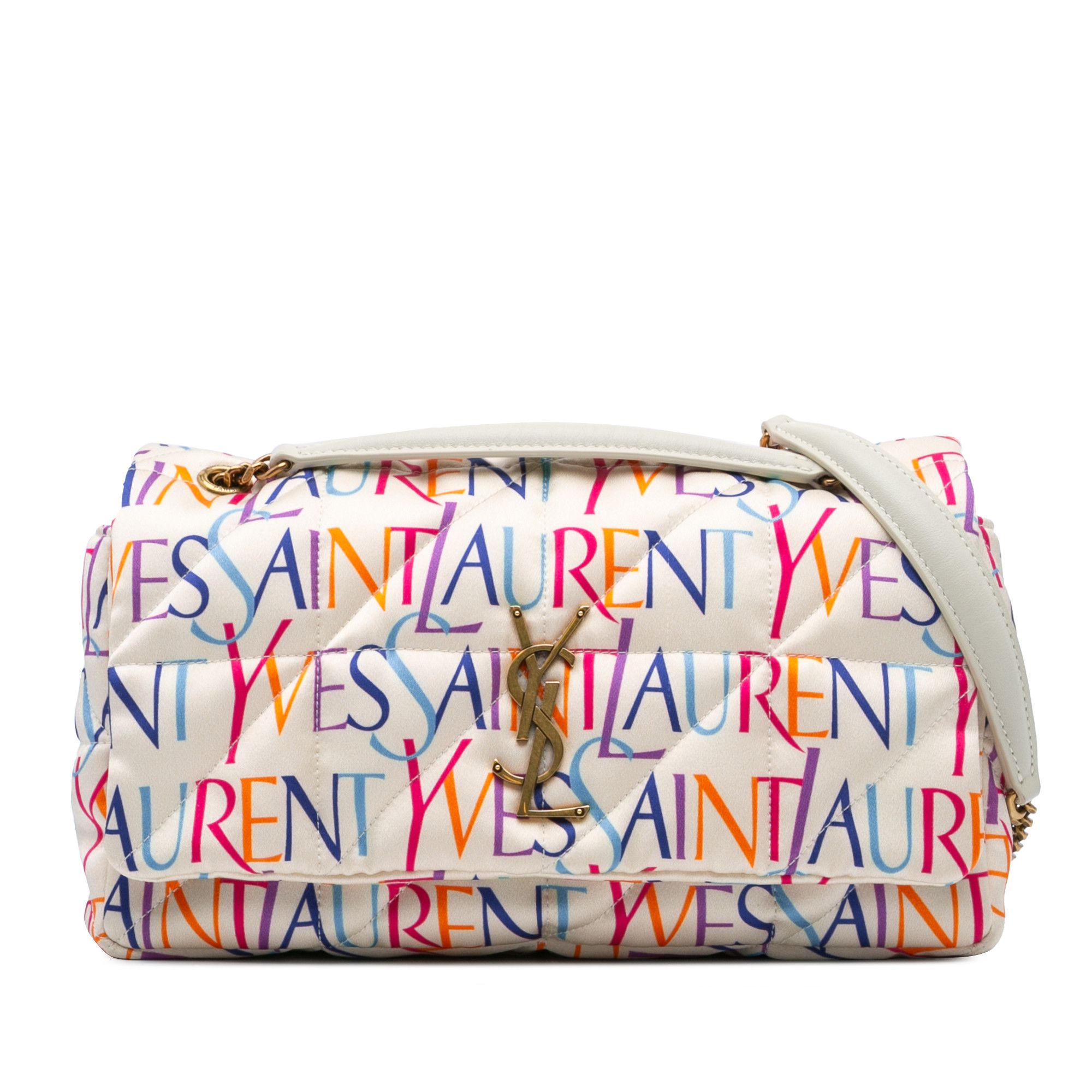 YVES Saint Laurent Medium Silk Carre Rive Gauche Print Patchwork Jamie Shoulder Bag in White, Women's