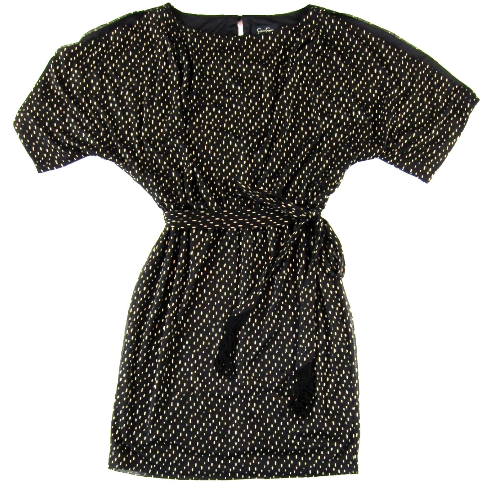 Jessica Simpson Jessica Simpson Black Gold Stretch Polka Dot Short Slip Sleeve Shift Dress 2 Size 26" / US 2 / IT 38 - 2 Thumbnail