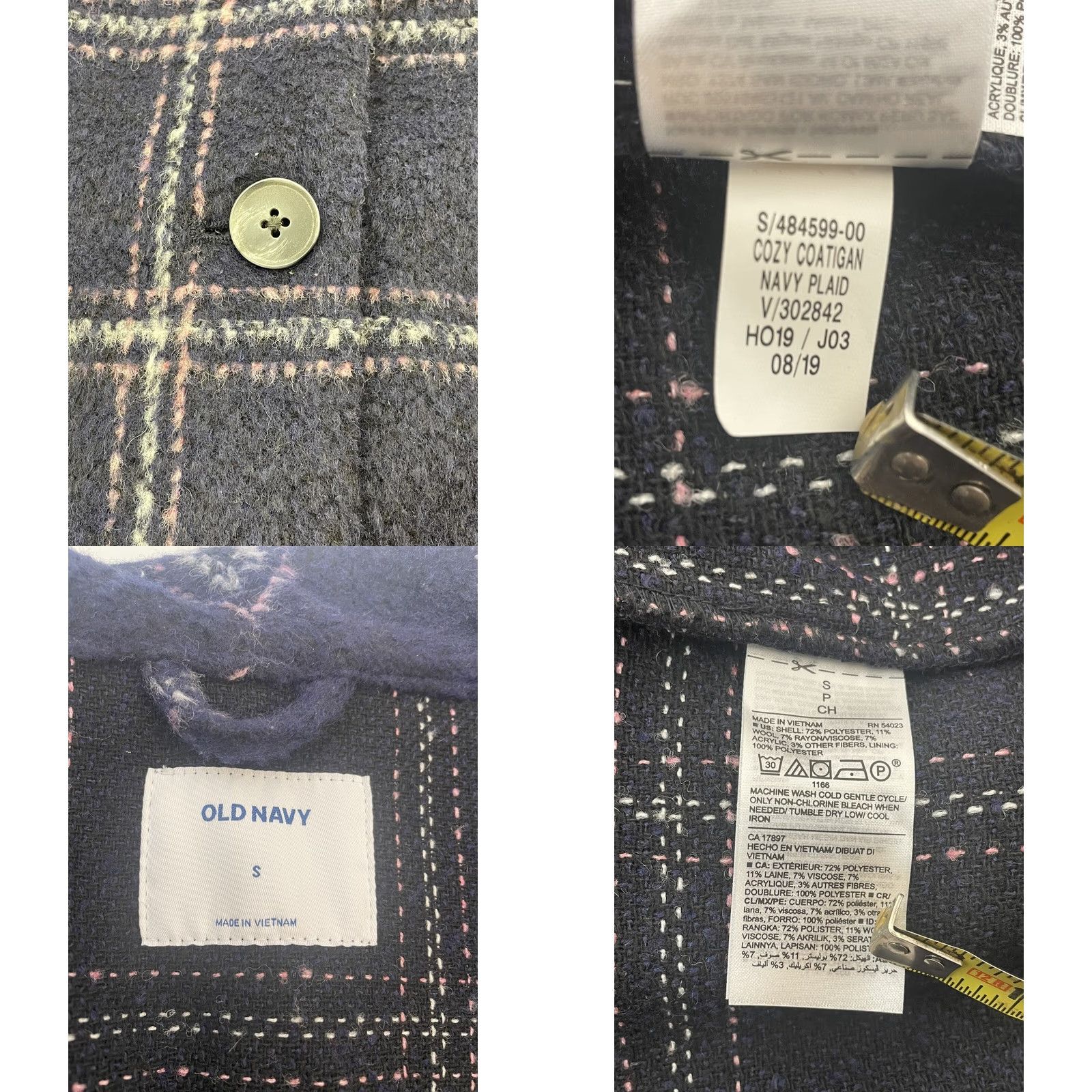 Old Navy Old Navy Coatigan Women Small Navy Plaid Wool Blend Button Pocketed Mid-Length Knit Coatigan, Regular Fit, Outdoor, Winter Fall Spring Size S / US 4 / IT 40 - 10 Thumbnail