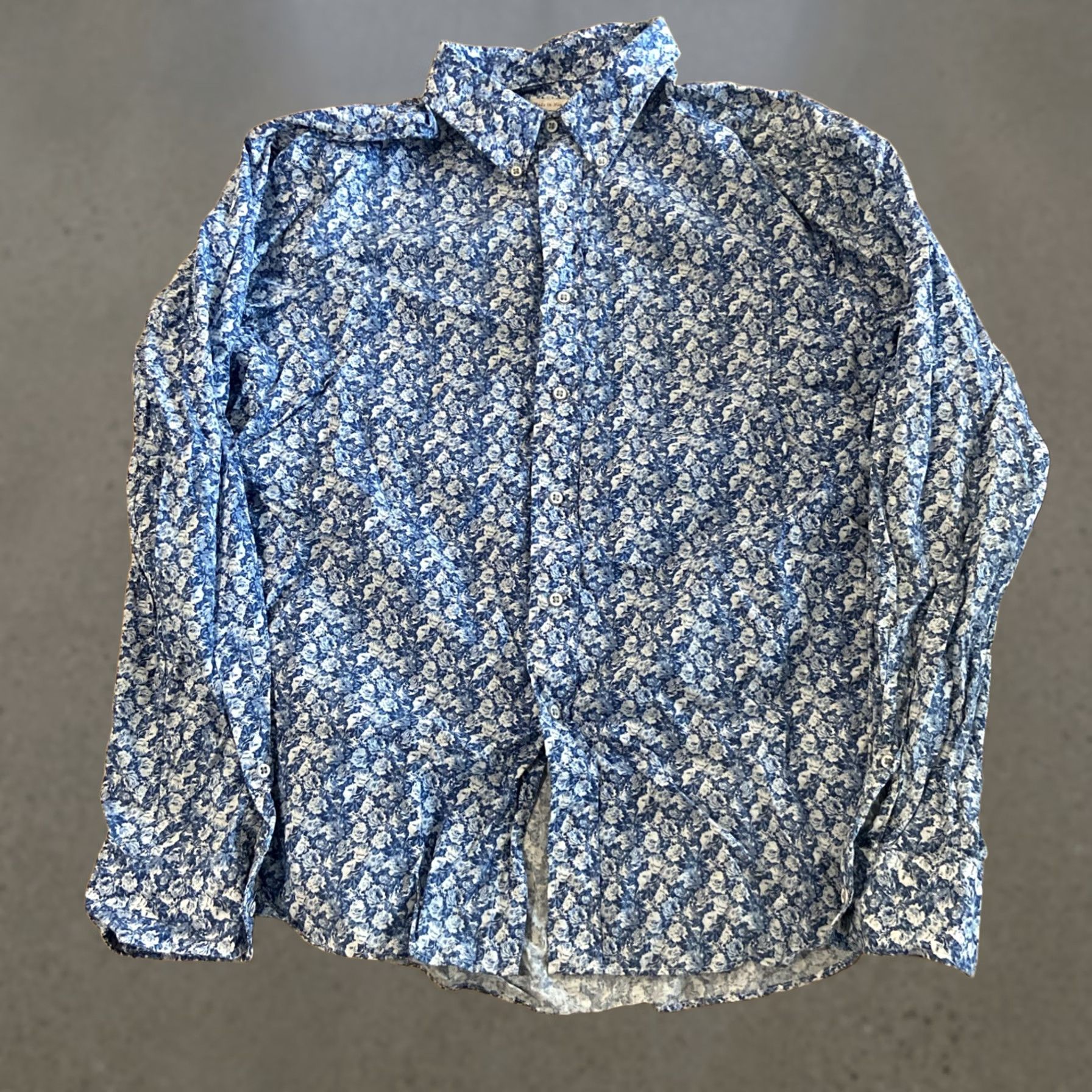 Vintage Made in New England Shirt XL Mens Button-Down Blue Floral Continuous Button-Up Casual Long Sleeve Cotton Size US XL / EU 56 / 4 - 1 Thumbnail