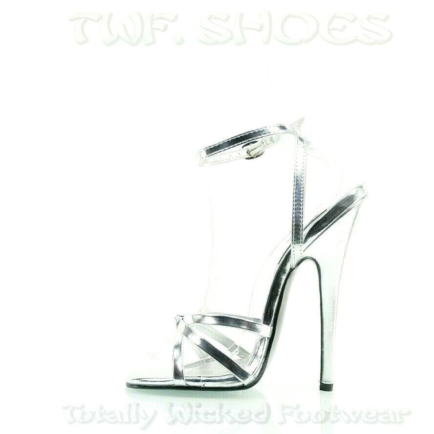 Other Domina 108 Silver High 6" Spike Heels Ankle Strap Stiletto S Size US 10 / IT 40 - 2 Thumbnail