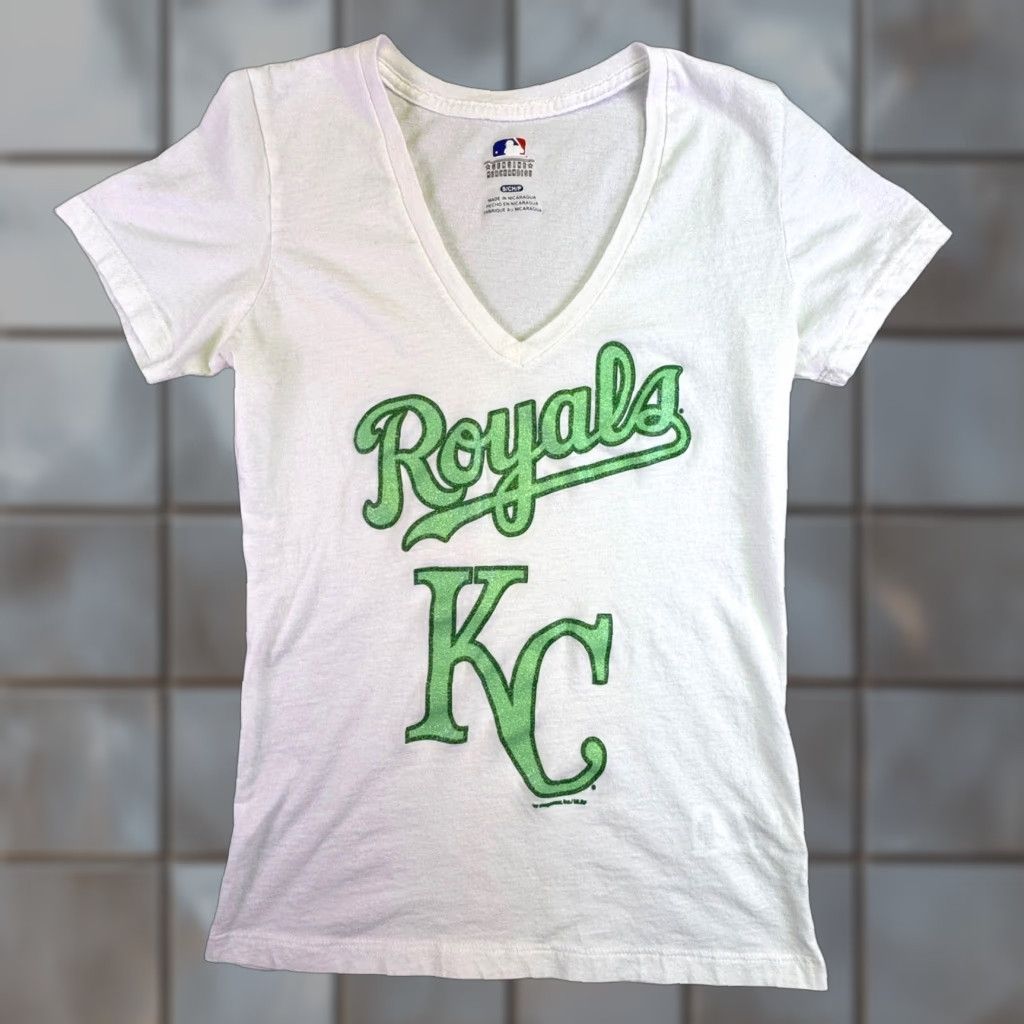 Vintage Kansas City Royals Shirt Women's Small White Glitter T-Shirt Baseball Game Day Size S / US 4 / IT 40 - 1 Thumbnail
