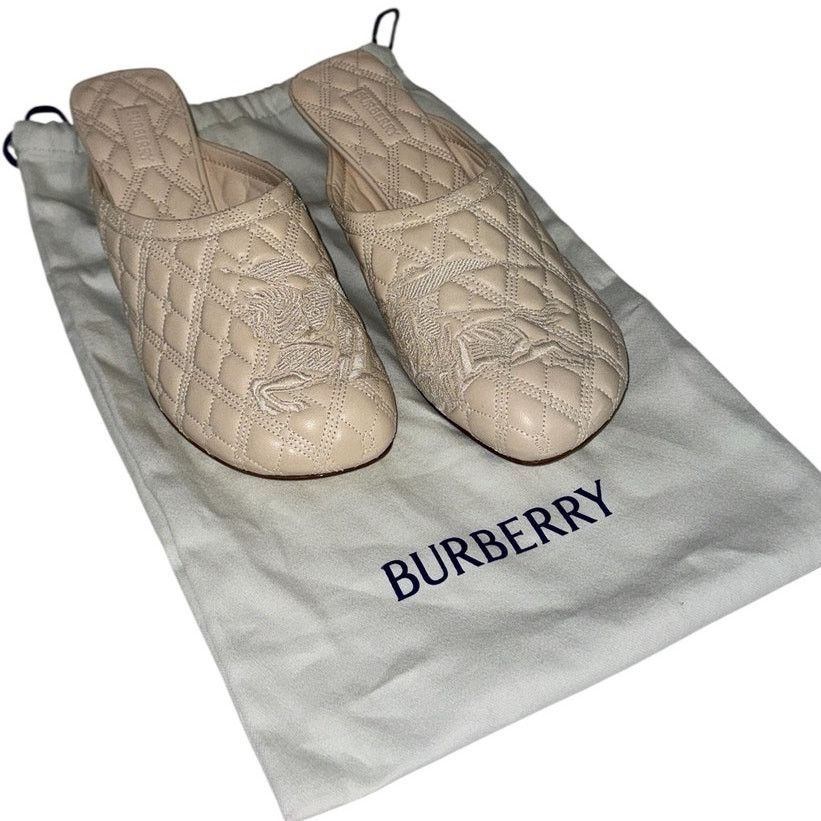 Burberry NEW Burberry Beige Quilted Embroidered Glove Mule Shoes 37.5 Size US 7 / IT 37 - 1 Thumbnail