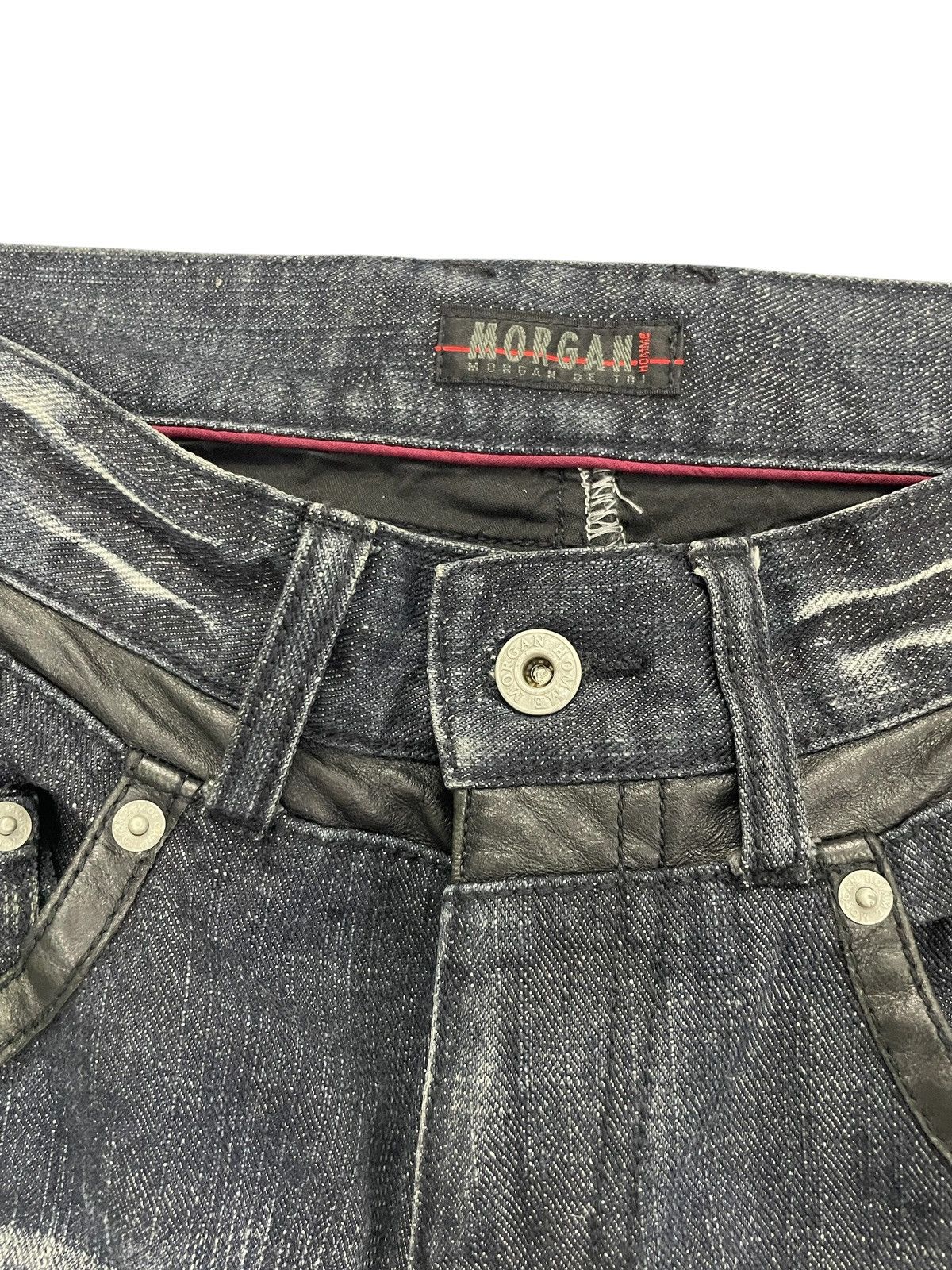 If Six Was Nine × Japanese Brand × Morgan Homme Morgan Homme Japan Leather Stripe Flare Jeans Size US 30 / EU 46 - 6 Thumbnail