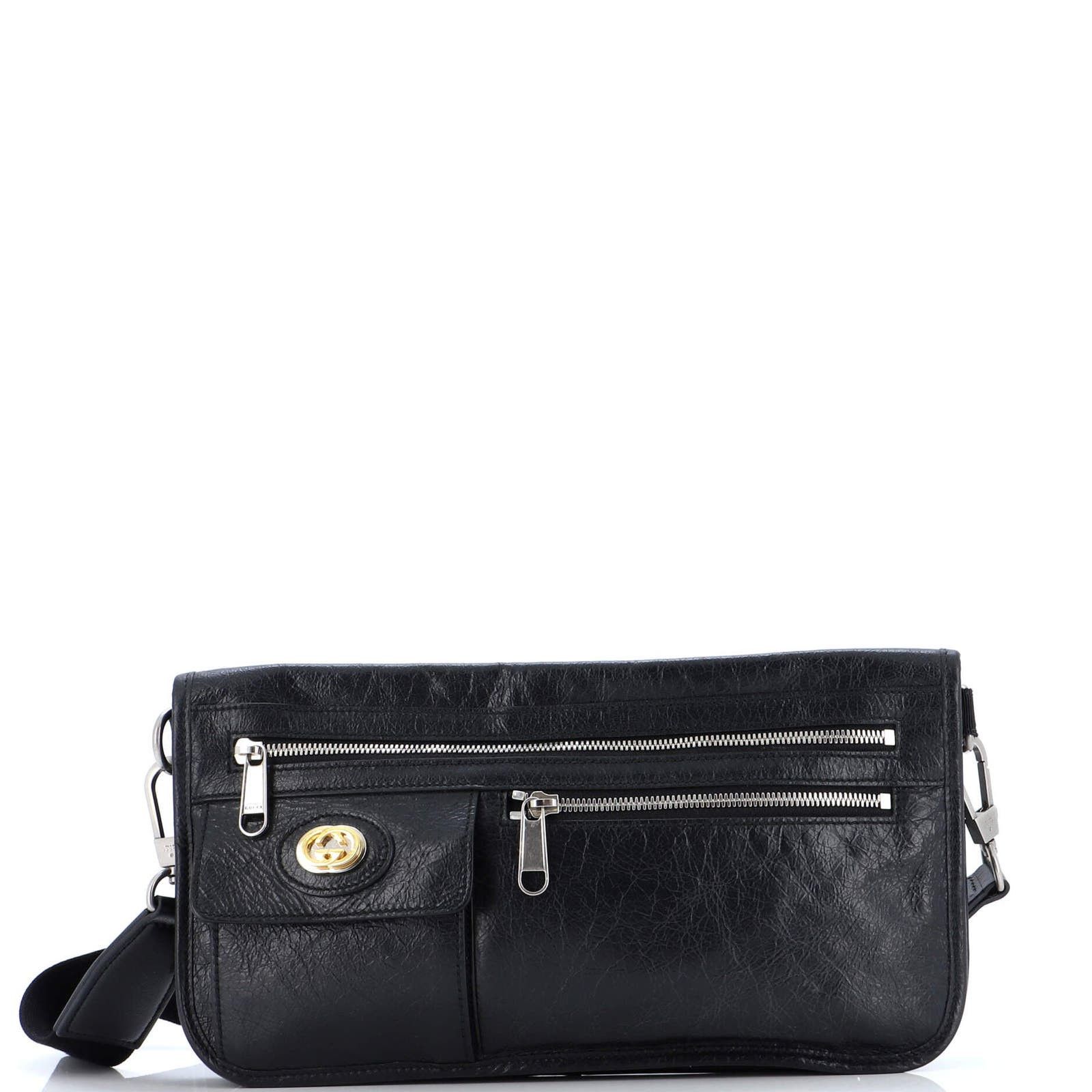 image of Gucci Morpheus Messenger Crossbody Bag Glazed Leather None in Black, Women's