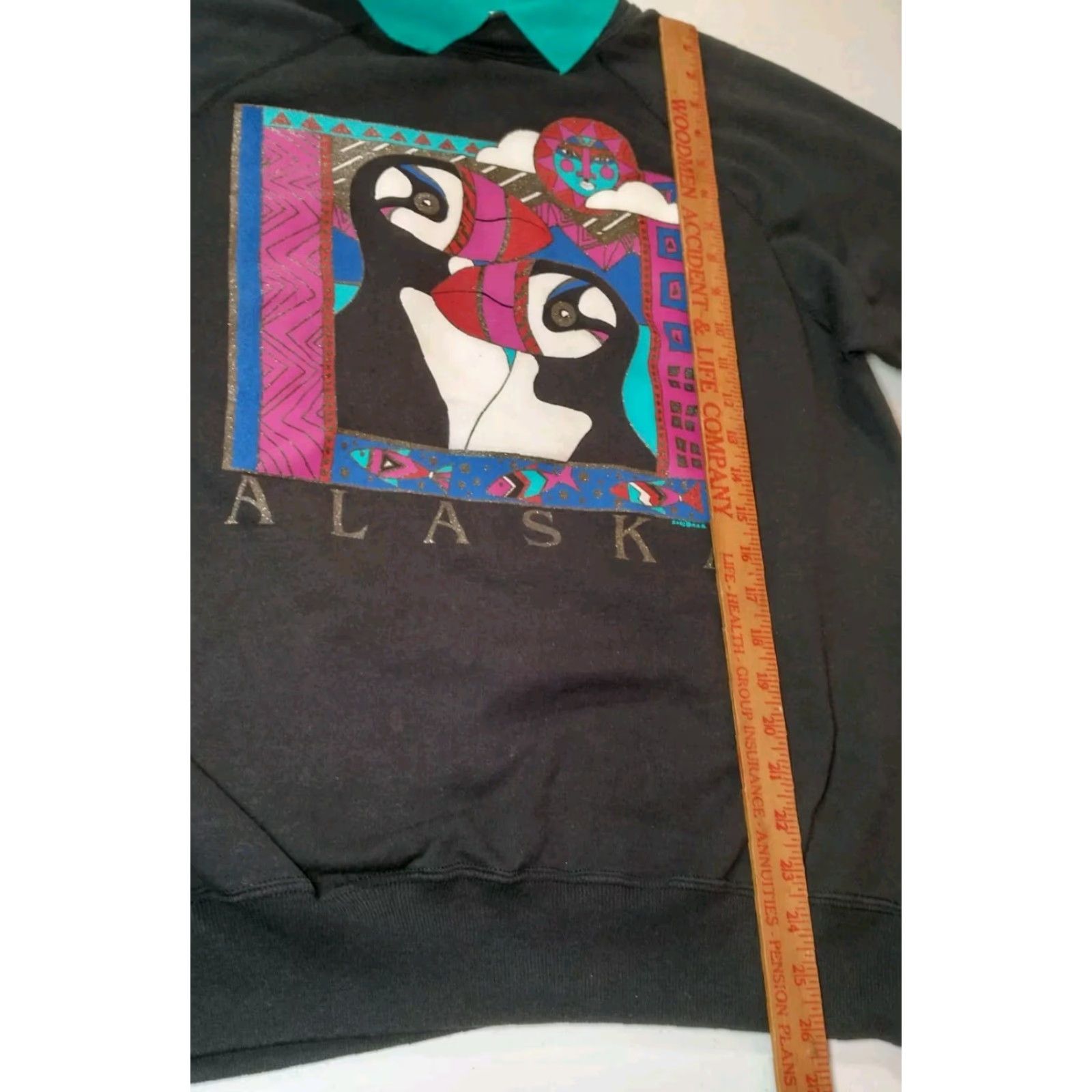 Hanes Vintage Hanes 1990s Alaska Penguins Sweatshirt Women Large Black Knit Pullover Collared Glitter Activewear Size L / US 10 / IT 46 - 7 Thumbnail