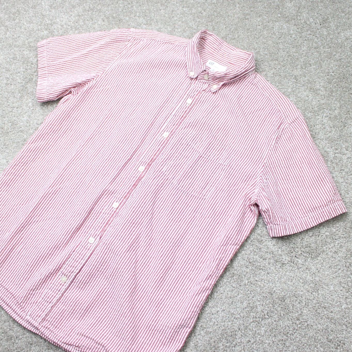 Gap GAP Shirt Mens Medium Red/White Striped Seersucker 100% Cotton Short Sleeve Size US M / EU 48-50 / 2 - 3 Thumbnail