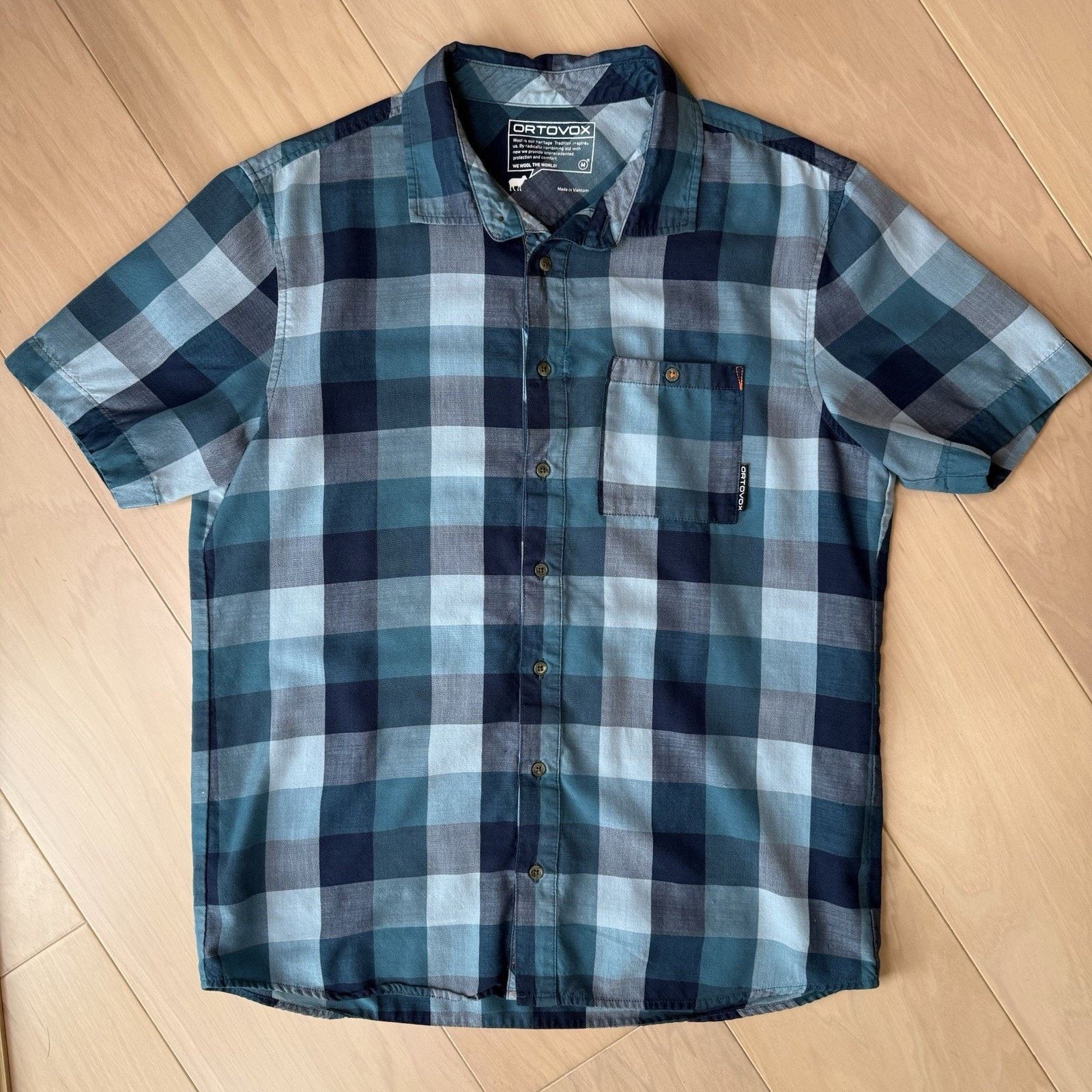 ORTOVOX Ortovox Short Sleeve Shirt Medium Blue Check Wool Blend Size US M / EU 48-50 / 2 - 10 Thumbnail