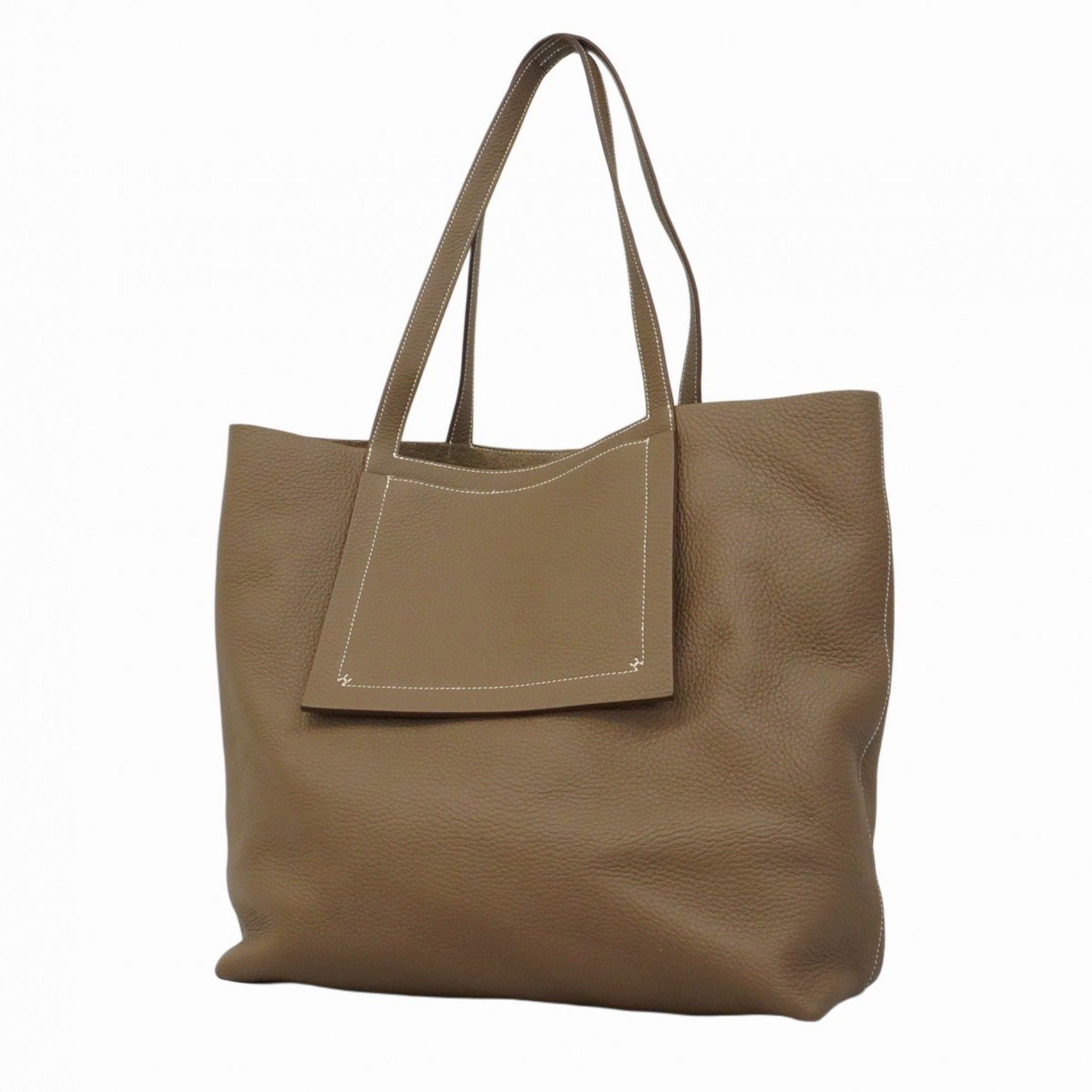 Hermes Tote Bag Cabaseri 46 Taurillon Clemence Etoupe U Engraved Women's in Grey