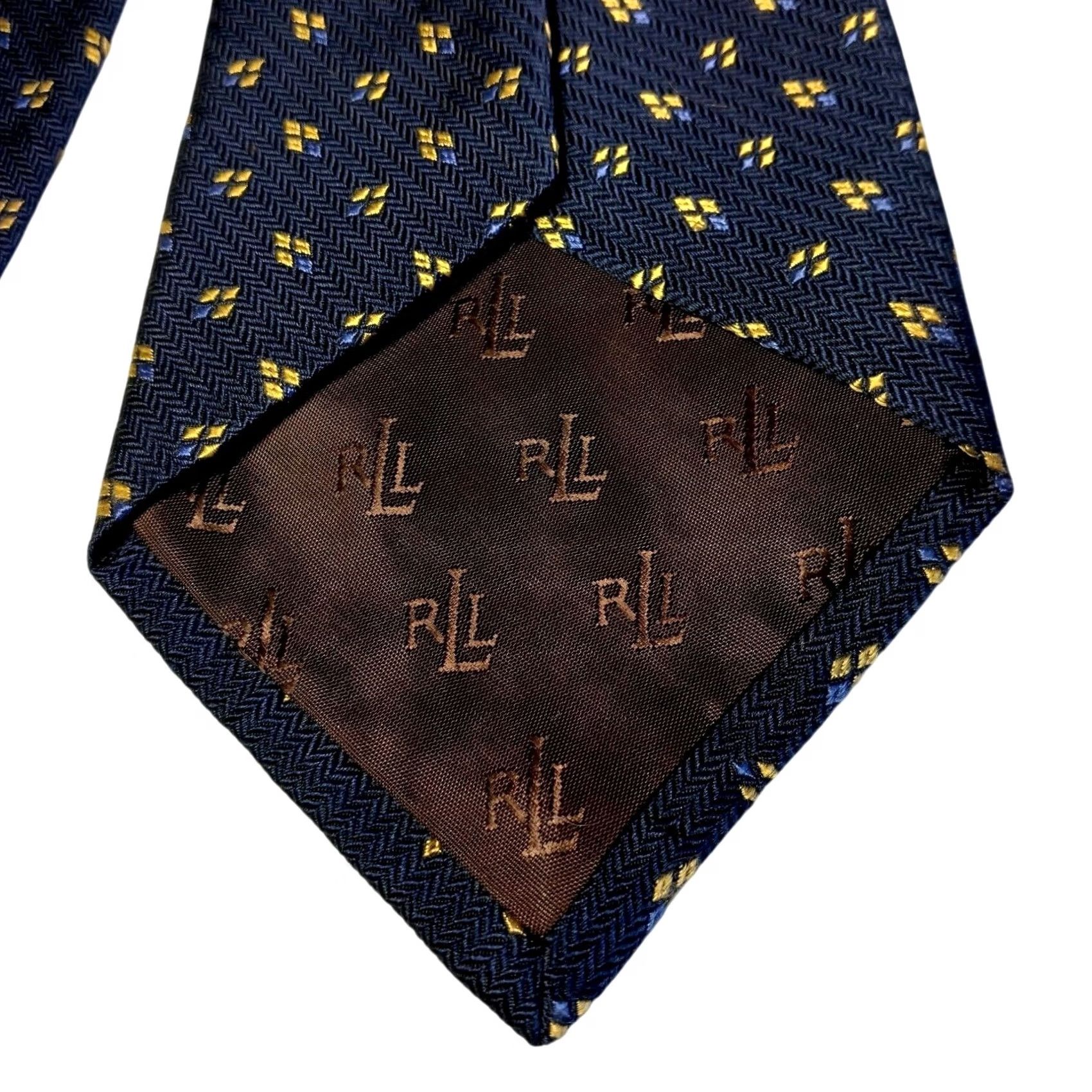 Ralph Lauren Lauren Ralph Lauren Tie Blue Yellow Diamond Woven Silk USA Preppy Silk Tie Mens 57.5" Pointed Pattern Geometric USA Made Size ONE SIZE - 5 Thumbnail
