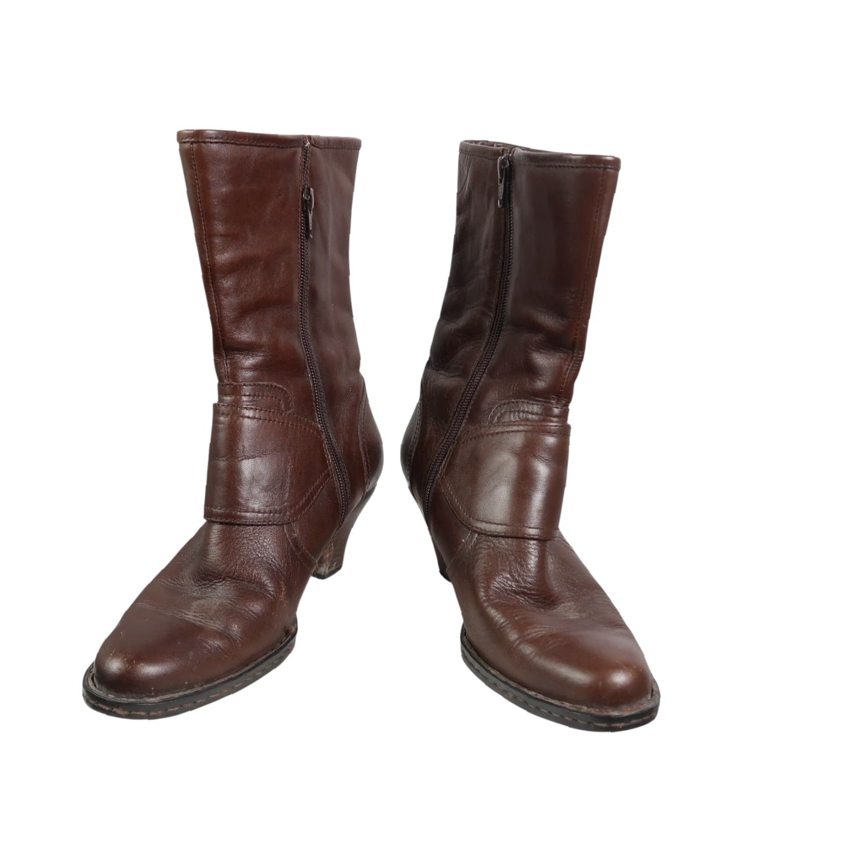 Born Born Brown Leather Boots Mid Calf Zip Closure 7.5 Women Heel 2.75" Bootie Casual Fall Spring Size 7.5 Brown Leather Mid Calf Boots Size US 8 / IT 38 - 3 Thumbnail