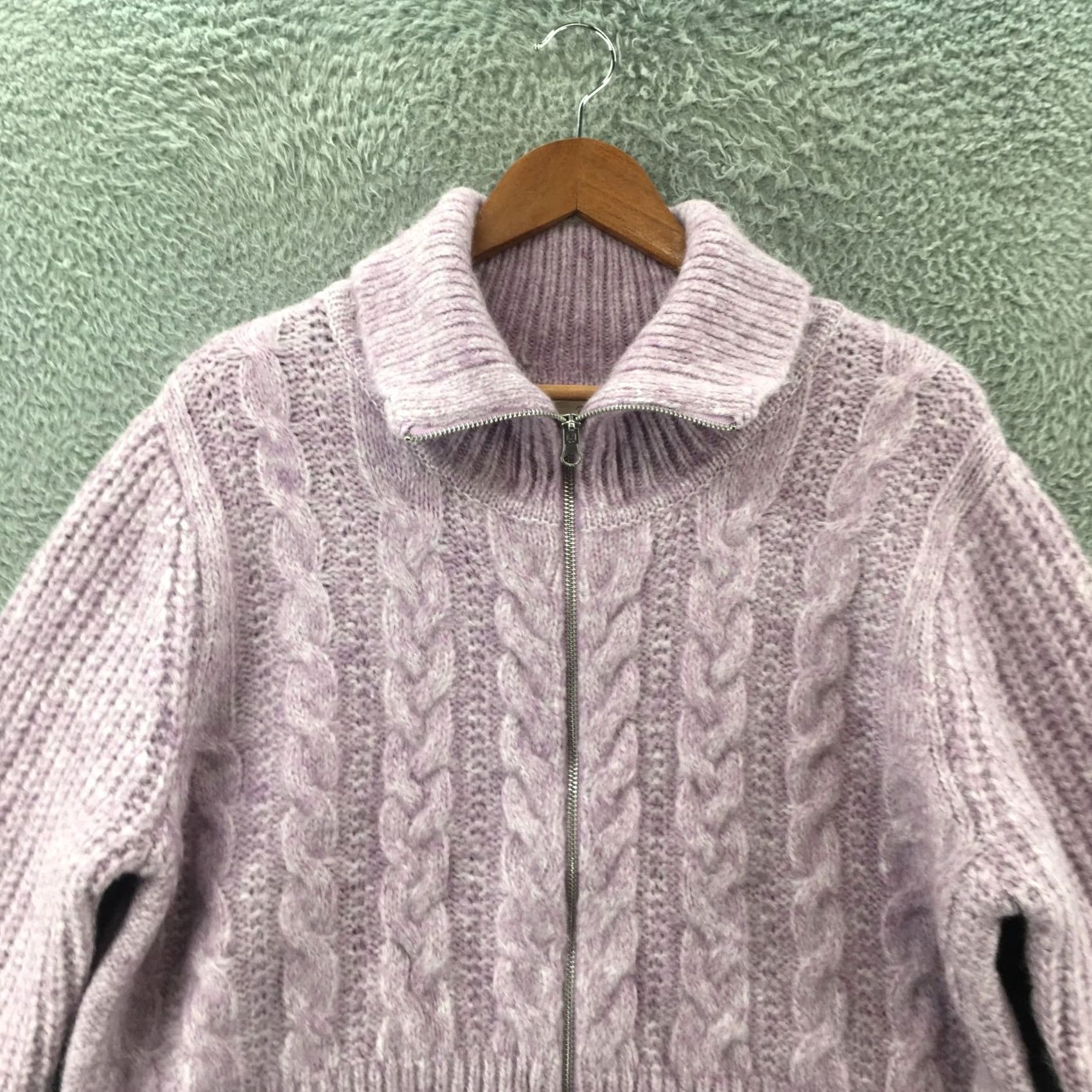Vintage Universal Thread Cable Knit Crop Sweater Womens XXL Purple Zip Up Mock Neck Size XXL / US 16-18 / IT 52-54 - 2 Thumbnail
