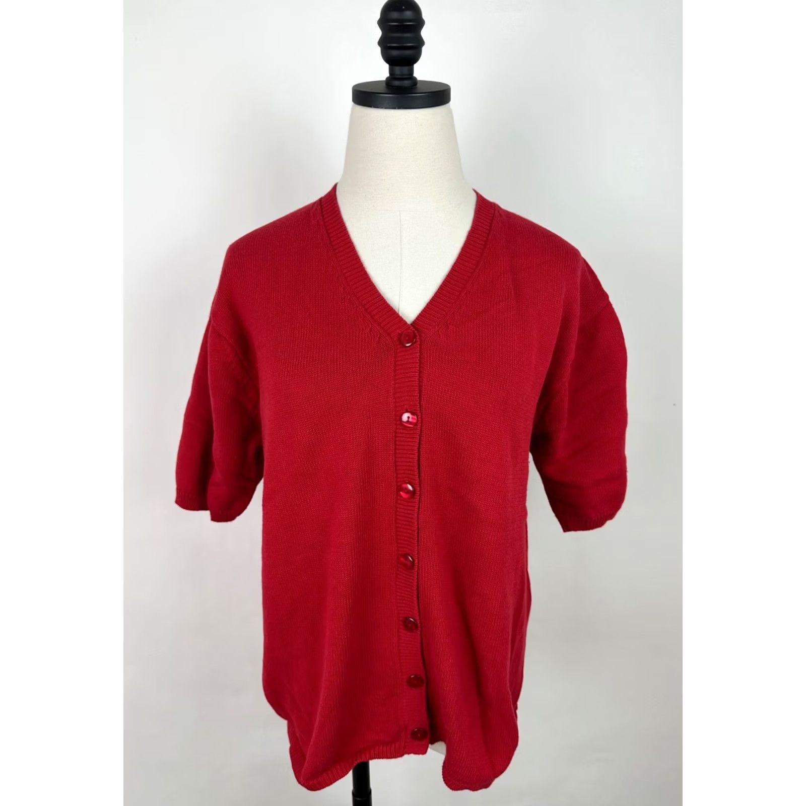 Vintage VINTAGE Lise J. Cardigan Sweater Womens Large Red Cotton Short Sleeve Navy? Size L / US 10 / IT 46 - 2 Thumbnail