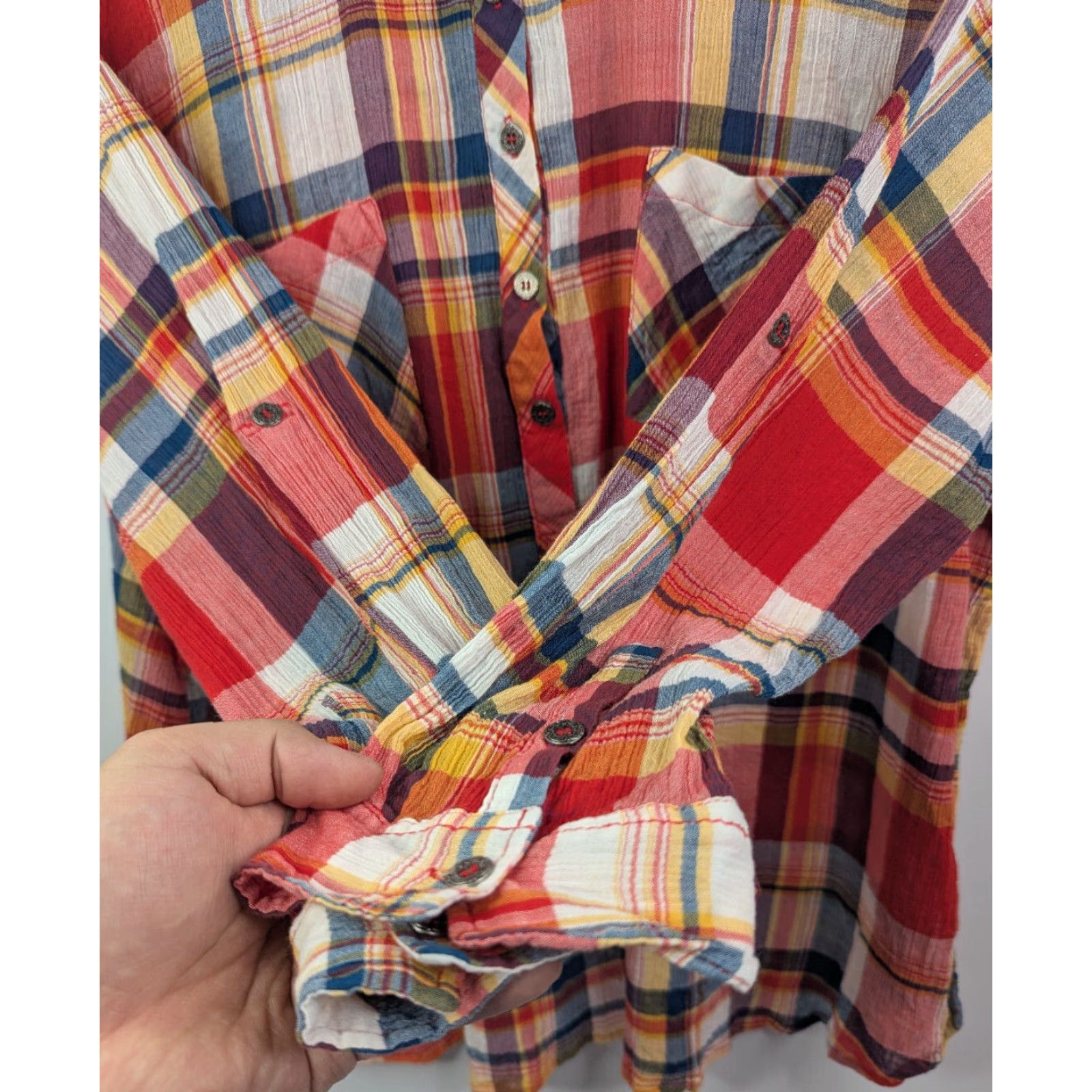 Vintage Catherines Plaid Western Button Shirt Top 2XWP Floral Roll Tab Sleeve Collared Size XXL / US 16-18 / IT 52-54 - 3 Thumbnail