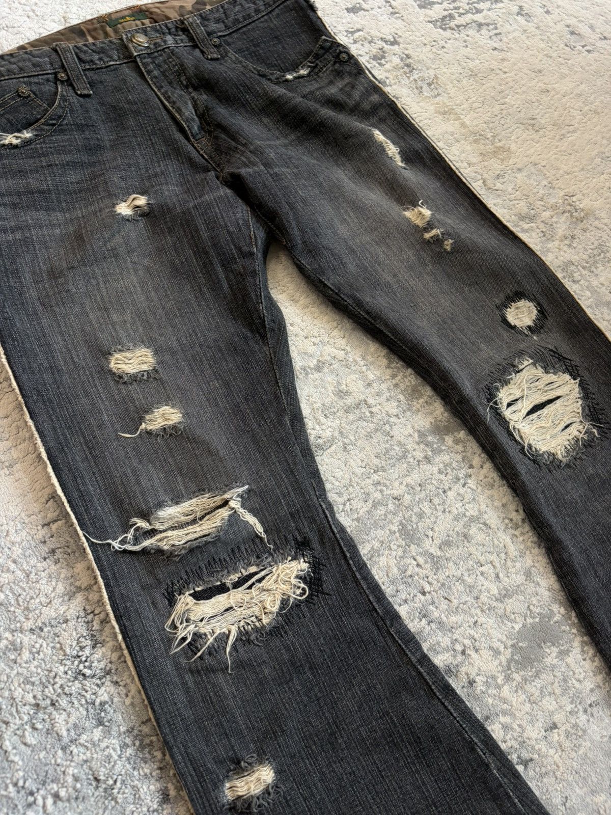 Obelisk Black Fringe Distressed Flare Curved Denim Size US 32 / EU 48 - 4 Thumbnail
