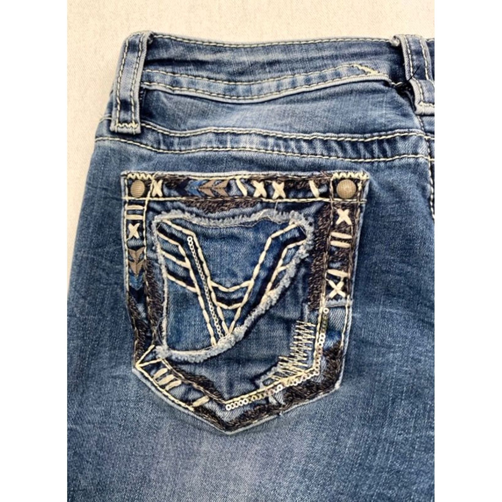 Vintage VIGOSS Womens Denim Jeans Skinny 2 27x29 Blue Solid Distressed Pockets Stretch Embroidered Sequin 5-Pocket Regular Womens Size 26" / US 2 / IT 38 - 7 Thumbnail