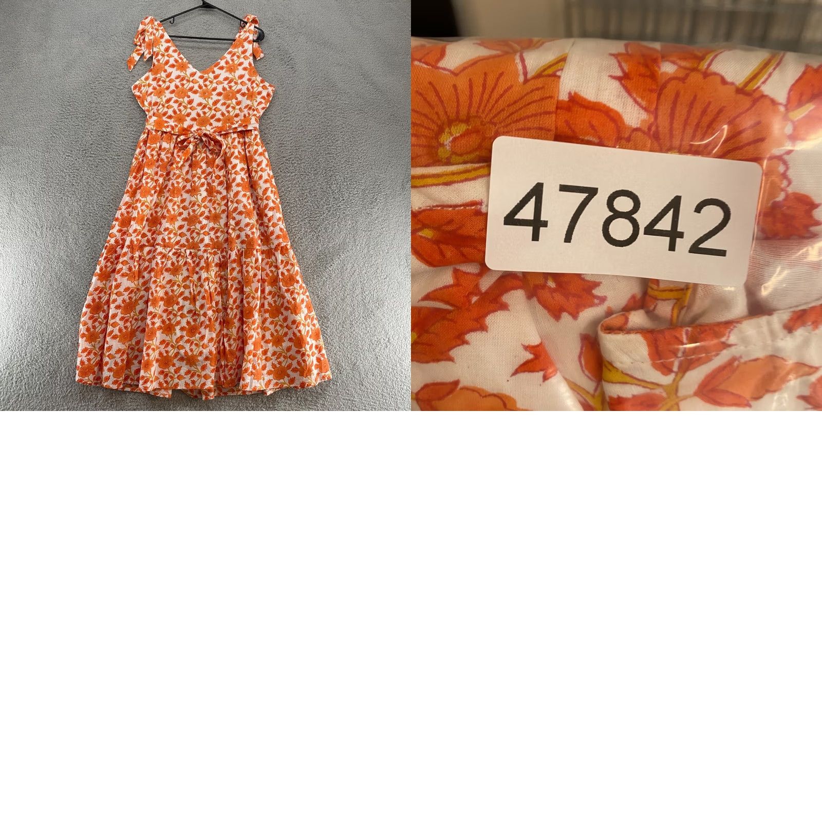 Vintage Victoria Dunn Dress Womens Medium Floral Fit Flare Tie Sleeves Tiered Orange Size M / US 6-8 / IT 42-44 - 9 Thumbnail