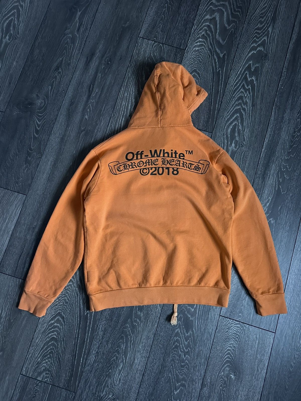 chrome hearts x off white logo orange hoodie