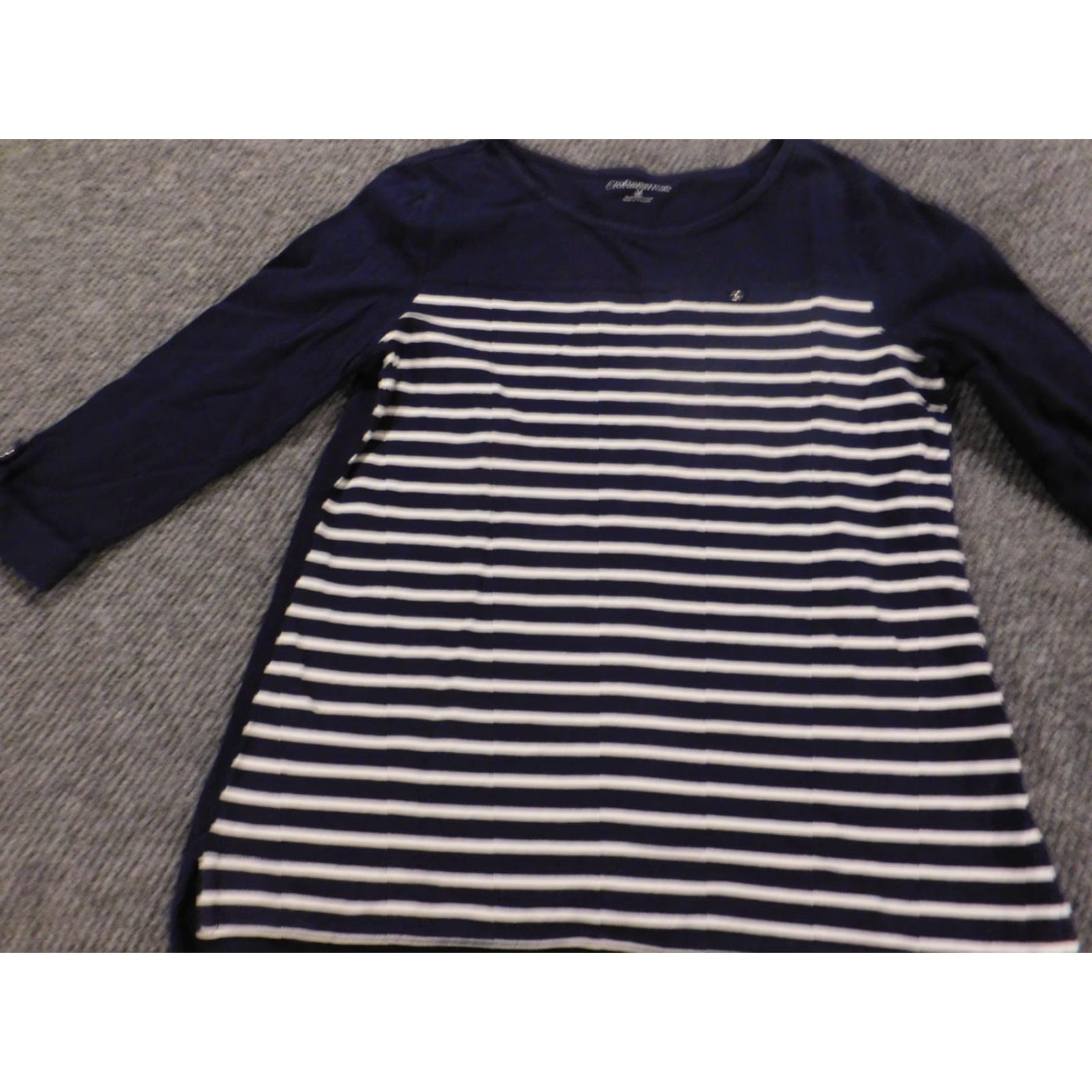 Croft & Barrow Croft & Barrow Blouse Womens Regular Shirt Blue Striped Crew Neck Long Sleeve Stretch Breathable Cotton Polyester Rayon Casual Size M / US 6-8 / IT 42-44 - 3 Thumbnail