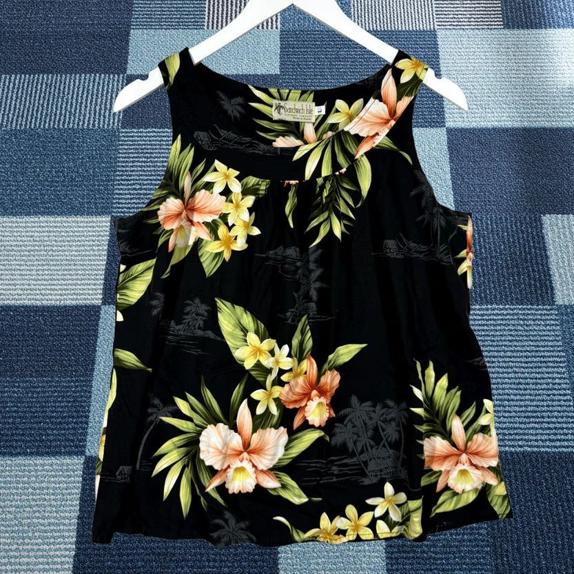 ALOHAS Sandwich Isle Top Womens Large Black Floral Hawaii Vacation Aloha Flowy Casual Size L / US 10 / IT 46 - 1 Thumbnail
