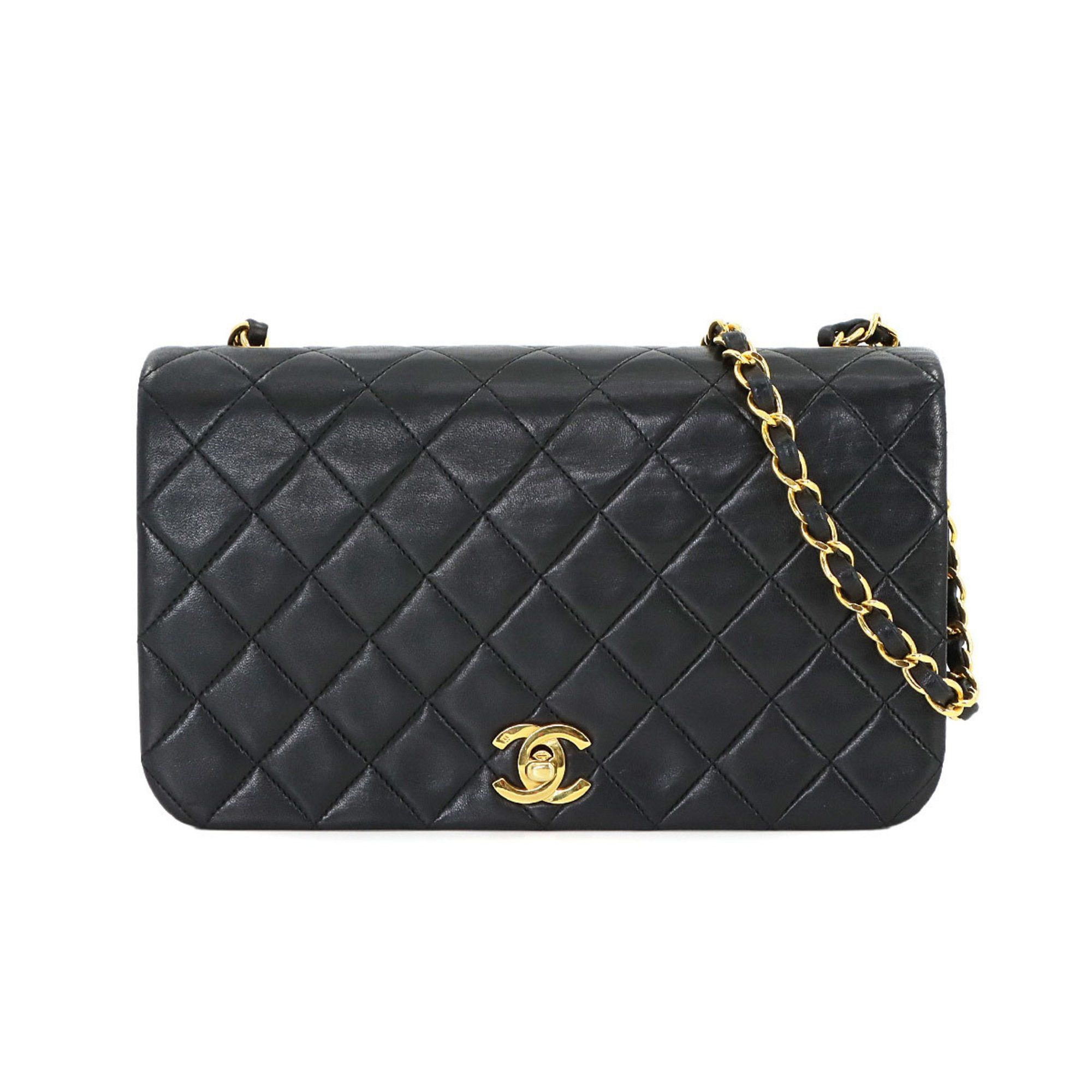 Chanel Matelasse Chain Shoulder Bag Leather Black Gold Metal Fittings Turn Lock, Women's
