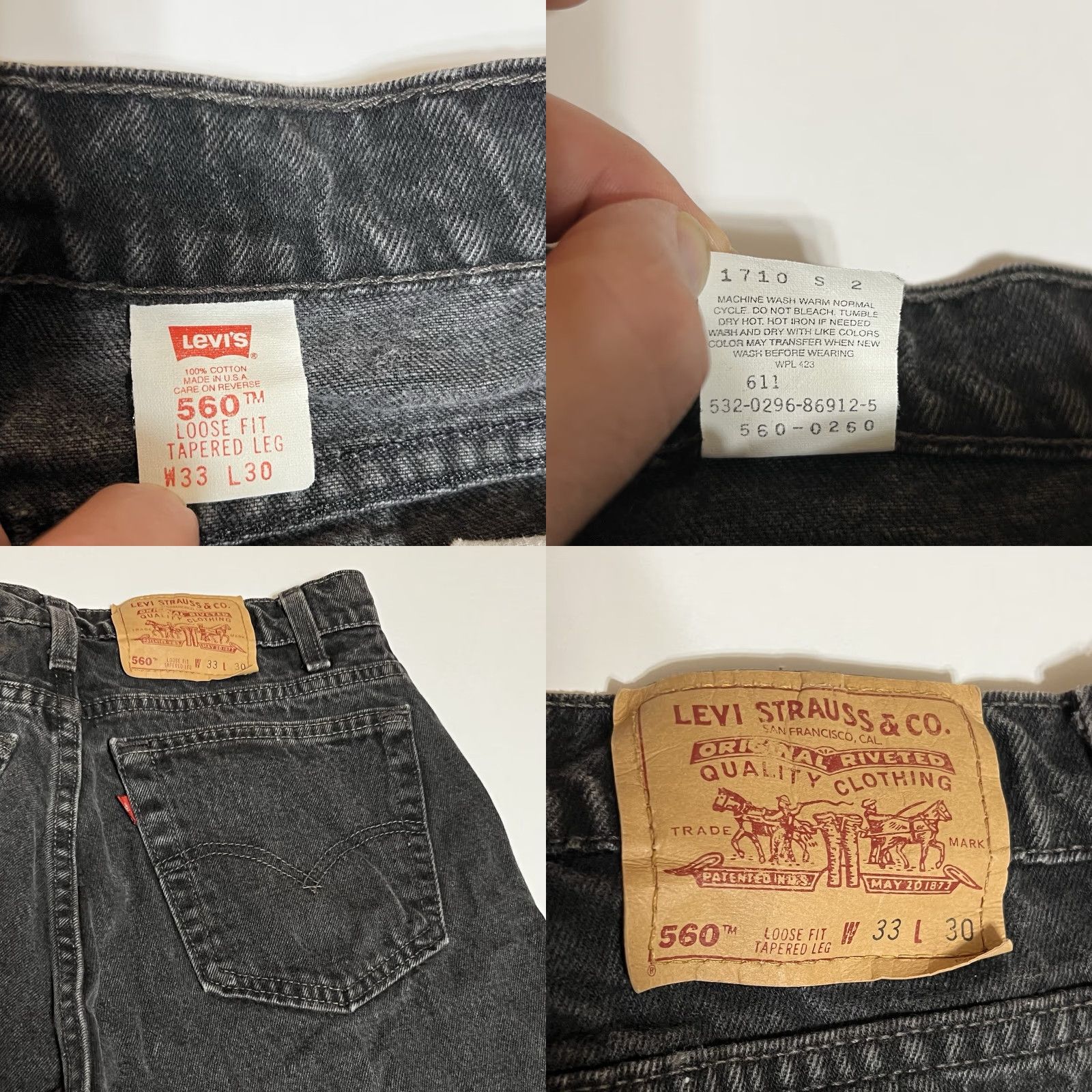 Levi's VTG Levis 560 Mens Jeans Tag 33x30 31x29 Loose Tapered Leg Black Made In USA Denim 5-Pocket Levi's 560 Size US 31 - 8 Thumbnail