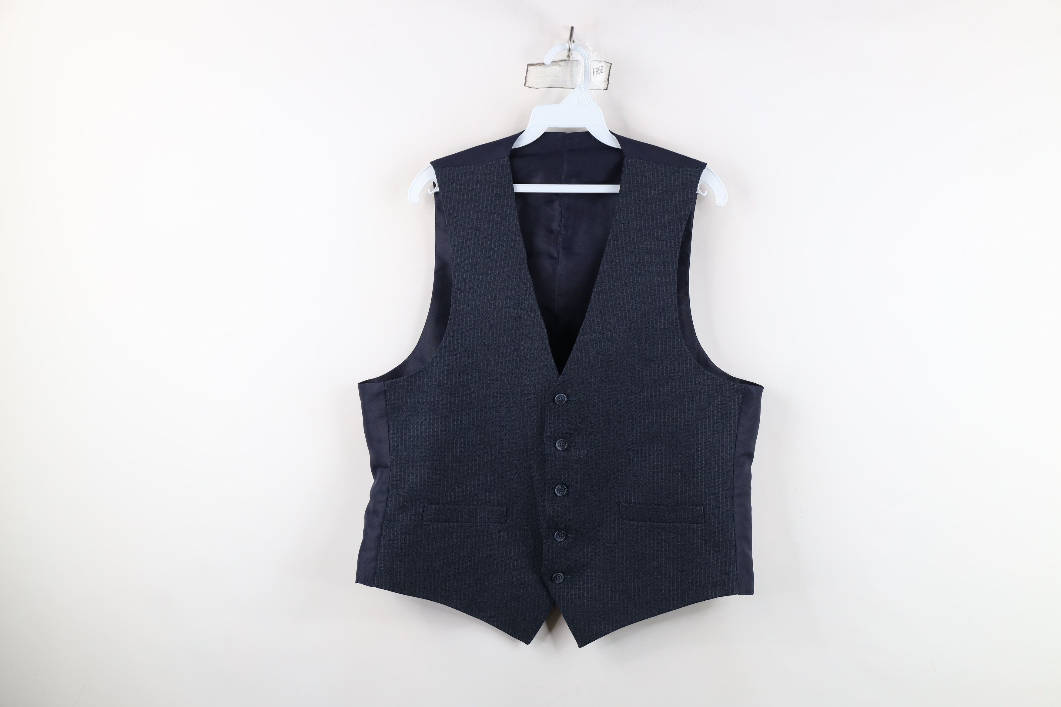 Vintage Vintage 90s Pinstriped Knit Suit Vest Jacket Navy Blue USA Size US L / EU 52-54 / 3 - 1 Thumbnail