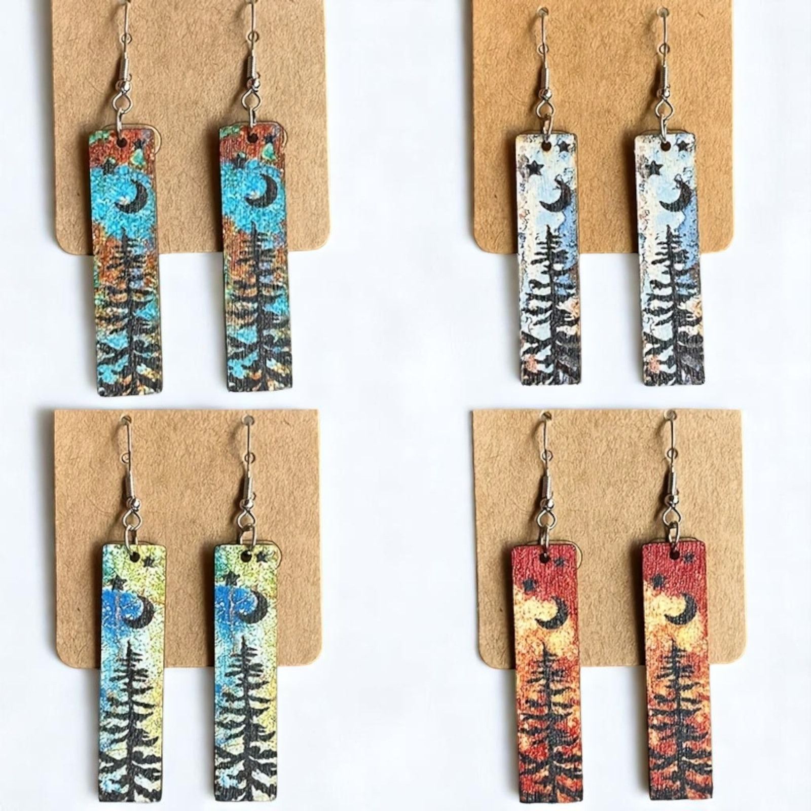 Other Rustic Wood Dangle Earrings Pine Tree Moon Stars Design New Size ONE SIZE - 4 Thumbnail