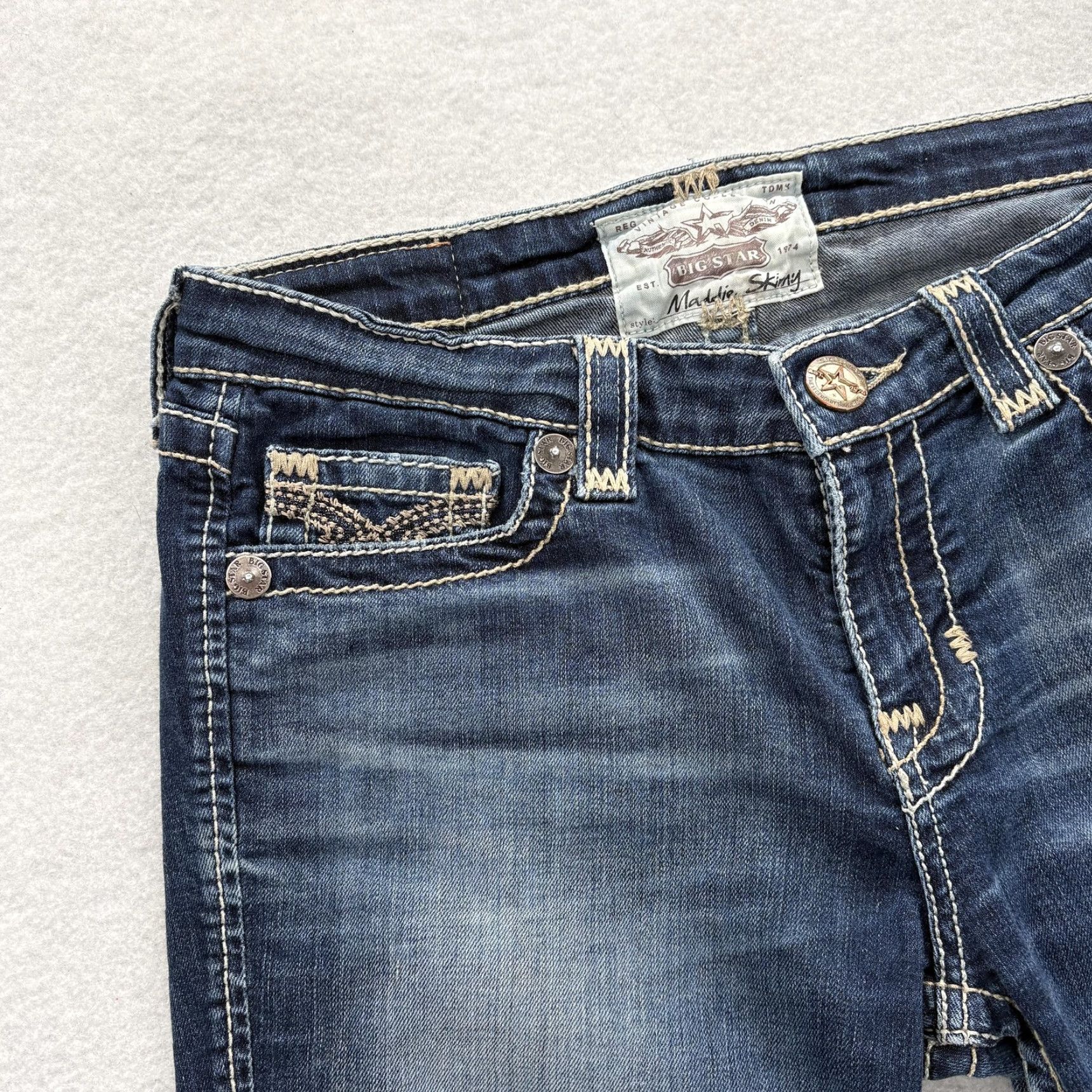 Vintage Big Star Maddie Skinny Jeans Womens 28 Blue Mid Rise Stretch Embroidered Grunge Size 28" / US 6 / IT 42 - 3 Thumbnail