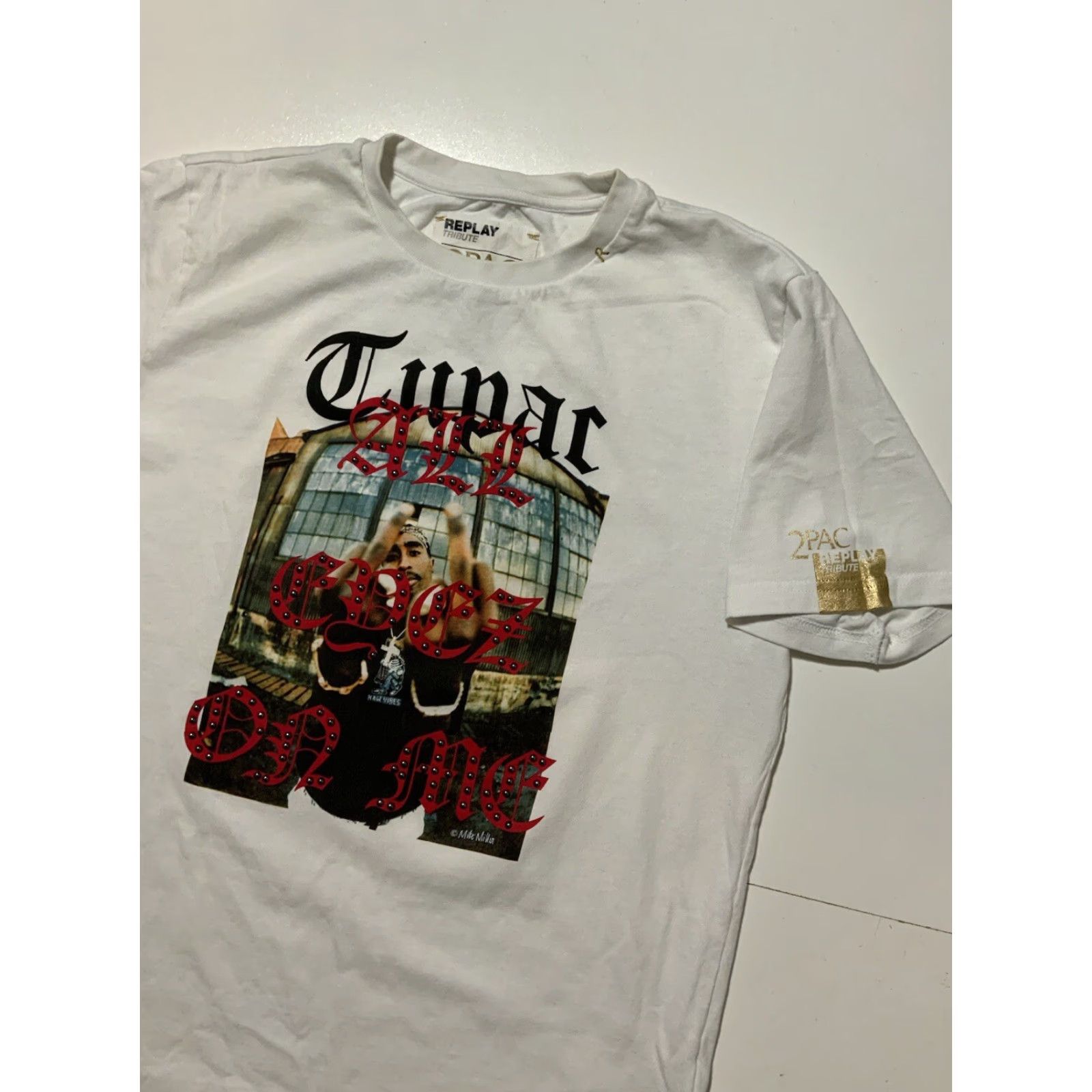 Replay Replay Tupac All Eyez On Me Mike Miller Studded Crew T-Shirt Sz. L Mens White Size US L / EU 52-54 / 3 - 3 Thumbnail
