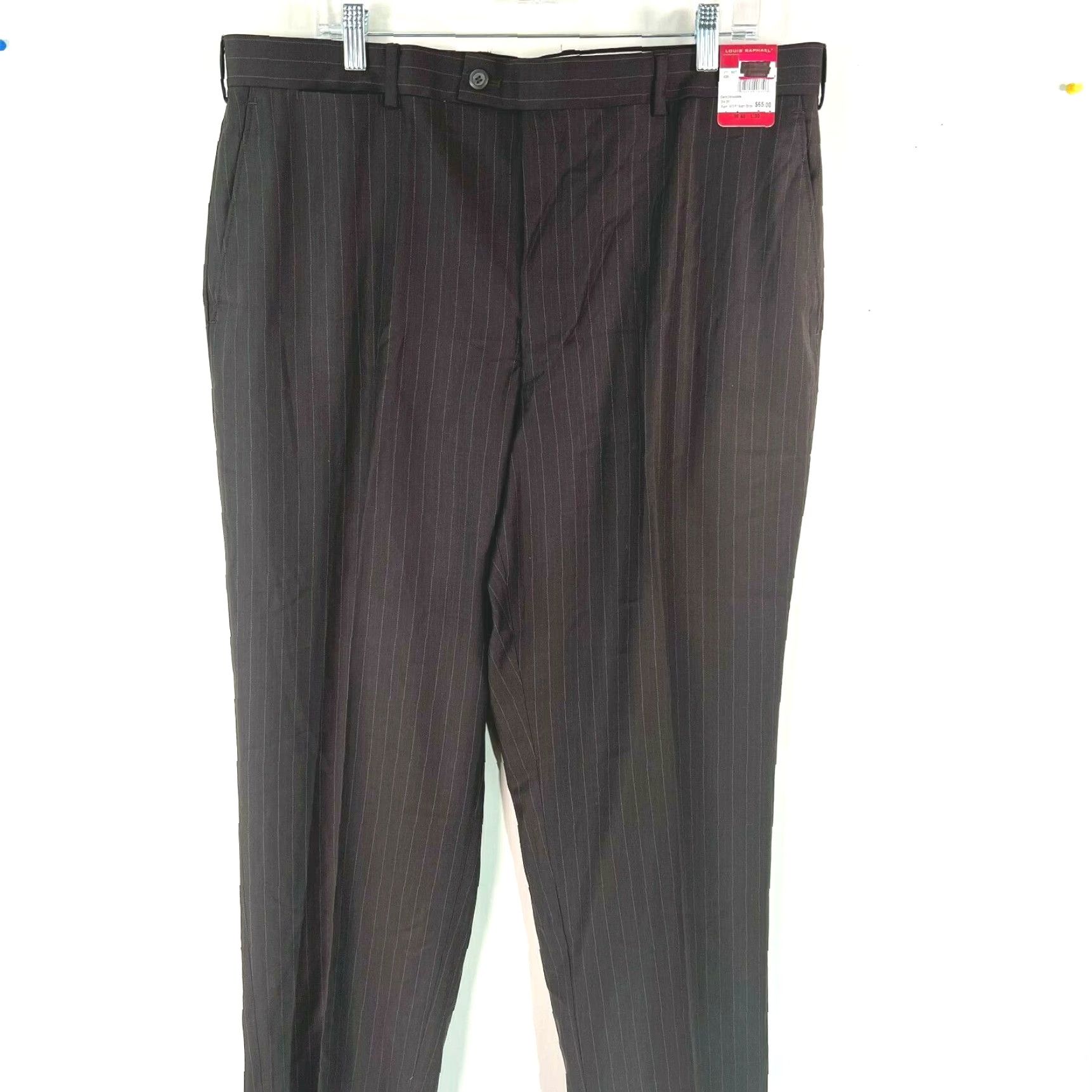 Vintage Louis Raphael Rosso Men Dress Pants Striped Dark Chocolate Brown 40X30 Regular Inseam 30 in Size US 40 / EU 56 - 3 Thumbnail