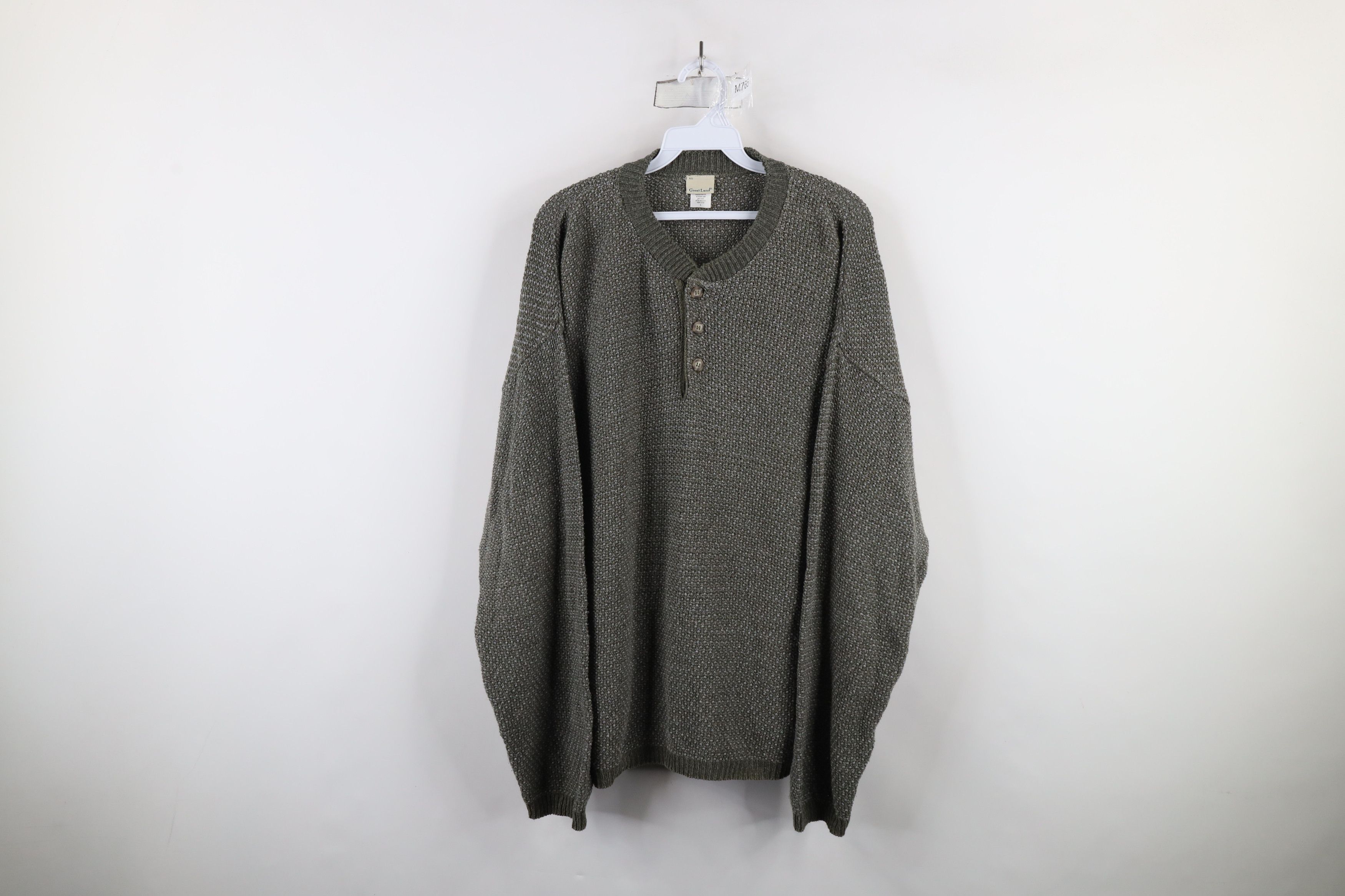 Vintage Vintage 90s Streetwear Thermal Knit Henley Sweater Green USA Size US L / EU 52-54 / 3 - 1 Thumbnail