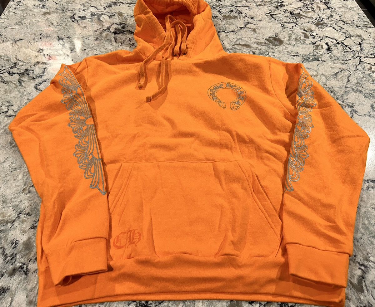 Chrome Hearts Horseshoe Floral Hoodie Orange Miami限定 Chrome Hearts Miami Exclusive Orange Horseshoe Zip Up Hoodie