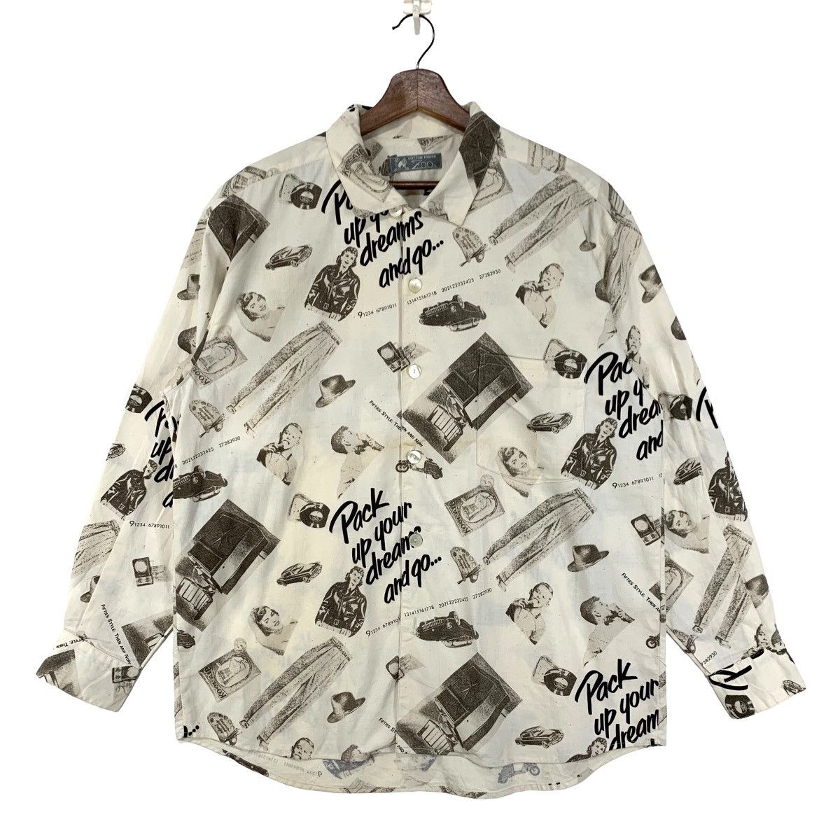 image of Vintage Cotton House Fifties Style Long Sleeve Shirt in Cream, Men's (Size Large)
