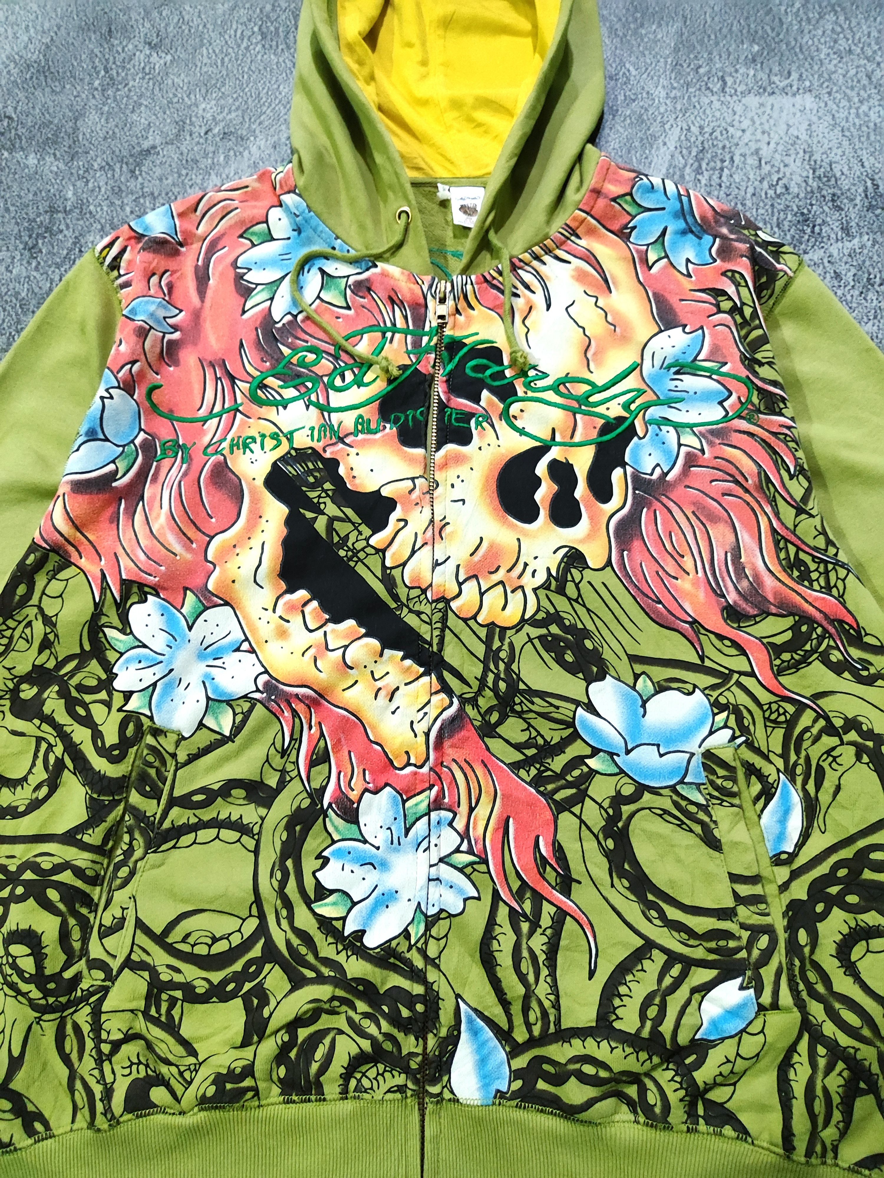 Ed Hardy Y2K Ed Hardy By Christian Audigier Green ZipUp Hoodie Size US XXL / EU 58 / 5 - 5 Thumbnail