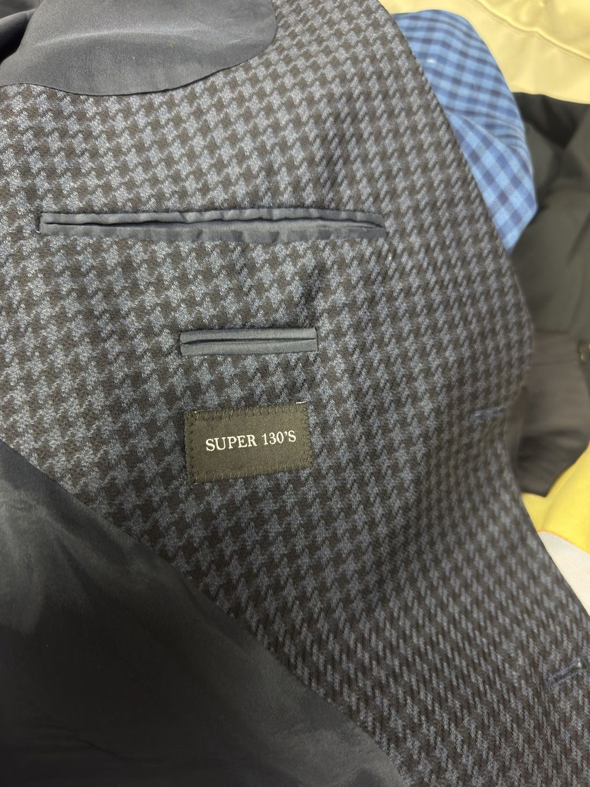 Emporio Armani EMPORIO ARMANI Super 130's Wool Houndstooth Navy Blazer Size 44R - 11 Thumbnail