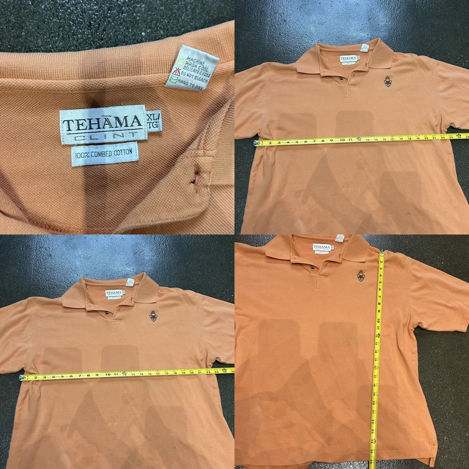 Vintage Tehama Clint Polo Shirt Mens XL Orange 100% Cotton Golf Embroidered Crest Logo Pique Shirt Size US XL / EU 56 / 4 - 8 Thumbnail