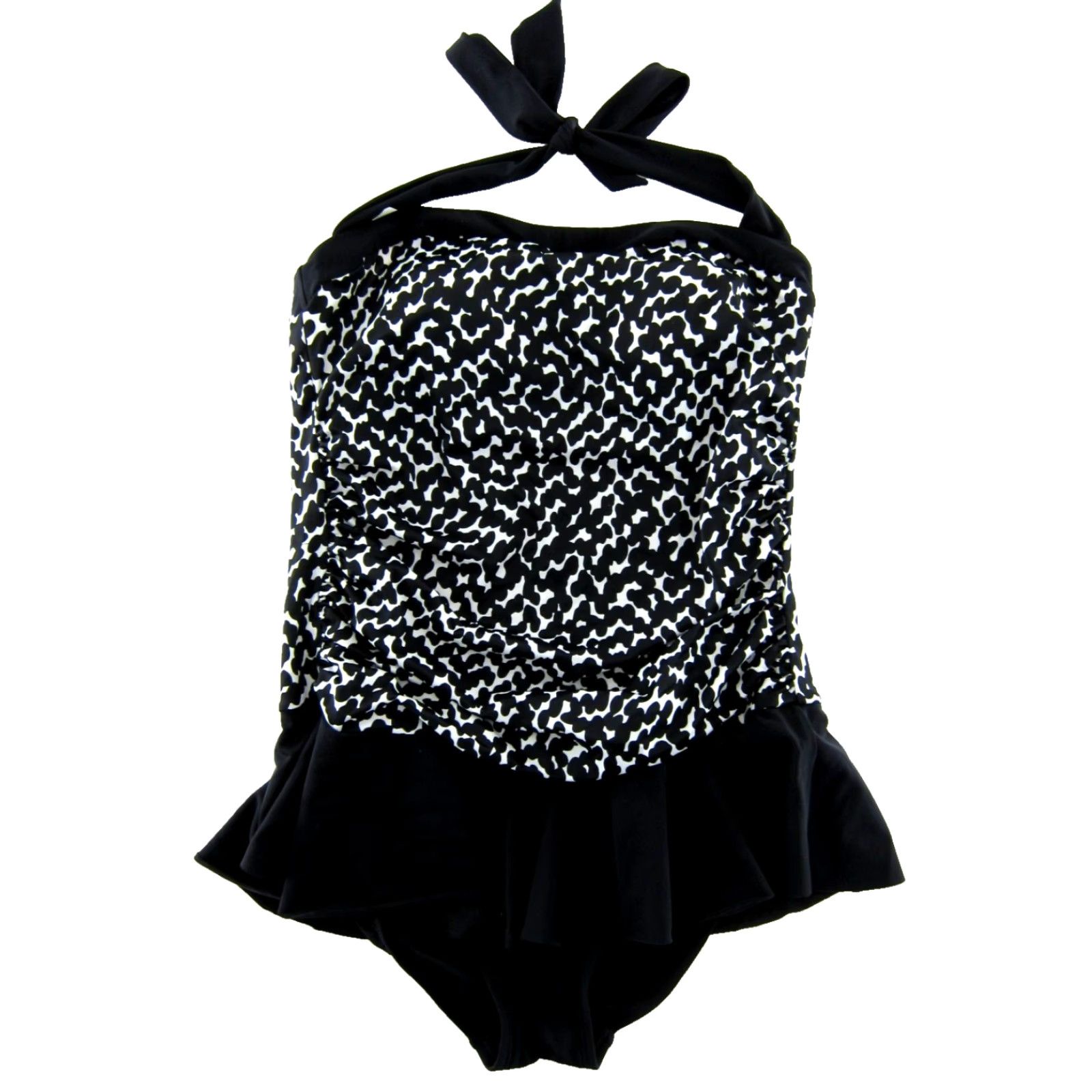 AQUA Aqua Green Black White Polka Dot Slimming One Piece Halter Swimsuit Dress Large Size L / US 10 / IT 46 - 2 Thumbnail