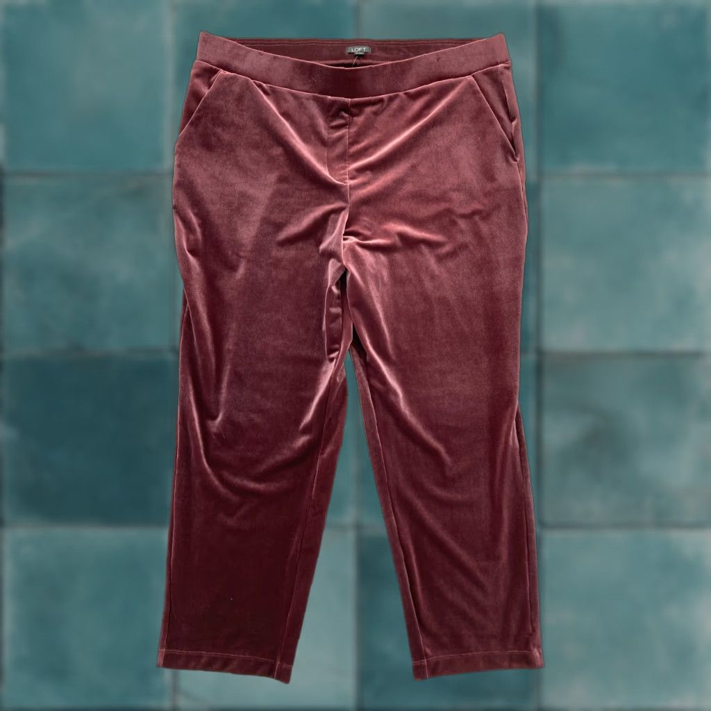 Loft LOFT Pull On Pants Women's XL Red Velvet Velour Stretch Skinny Ankle High Rise Size 26" / US 2 / IT 38 - 1 Thumbnail