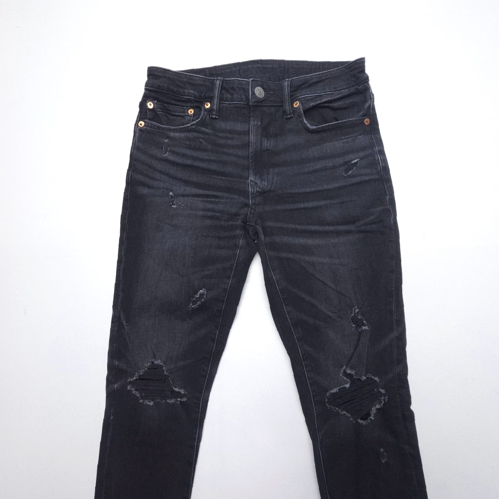 American Eagle Outfitters American Eagle Outfitters Jeans Mens 30 x 32 Slim Straight Black Distressed Stretch Denim 5-Pocket Modern Grunge Size US 30 / EU 46 - 3 Thumbnail